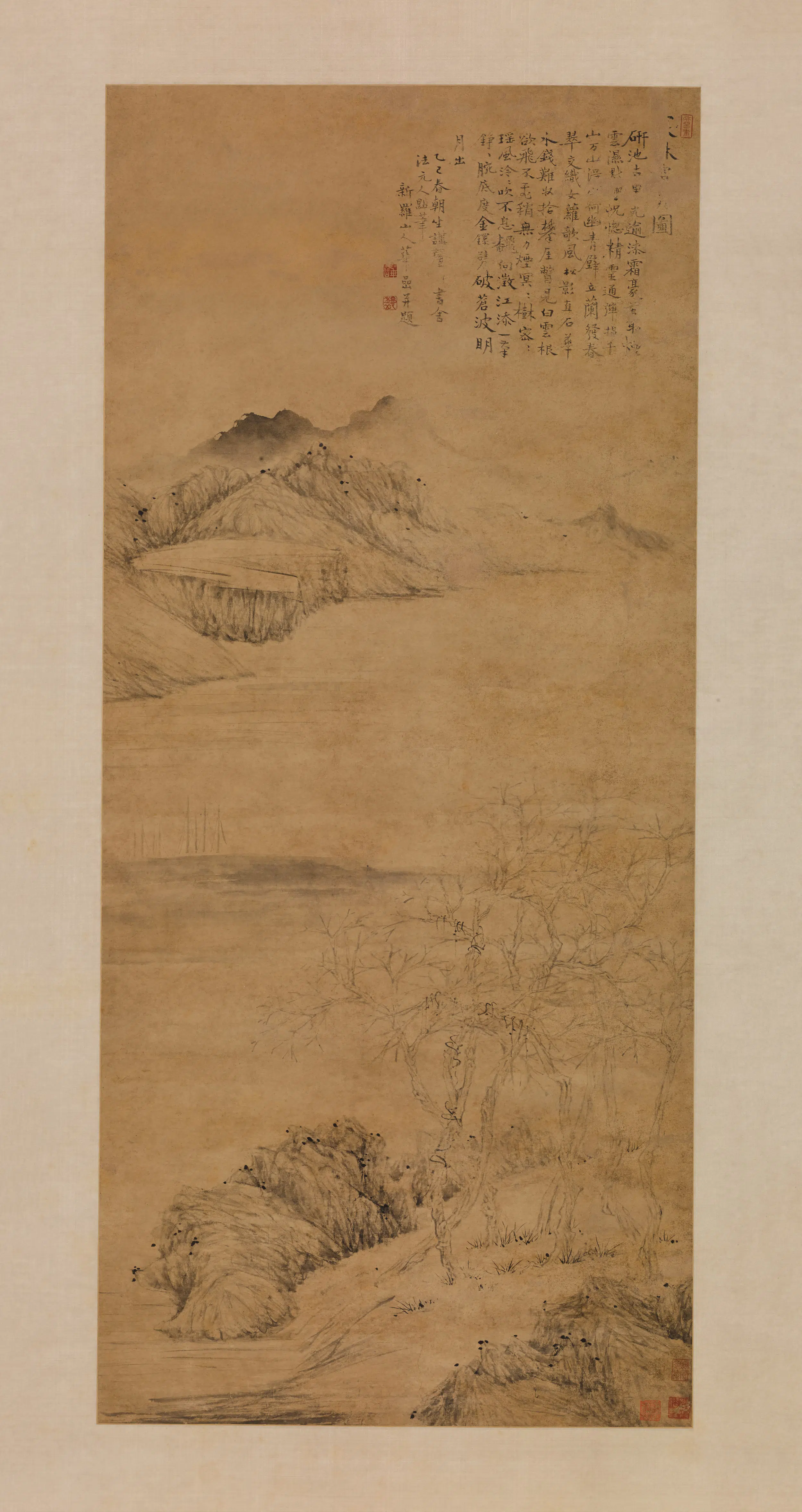 清代【华喦（华岩)】《寒林霜月图轴》