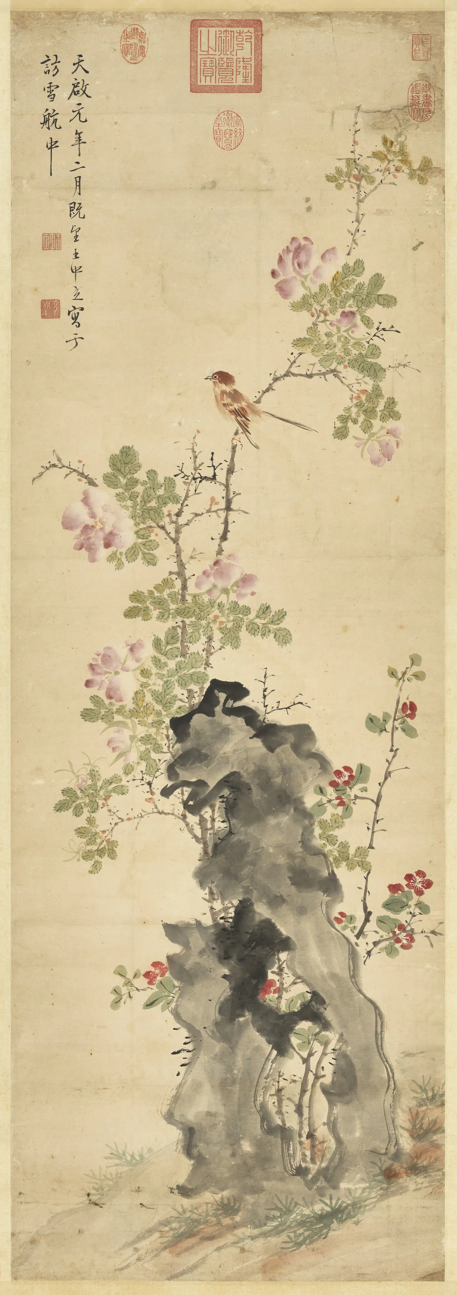 明朝【王中立】《花鸟图轴》