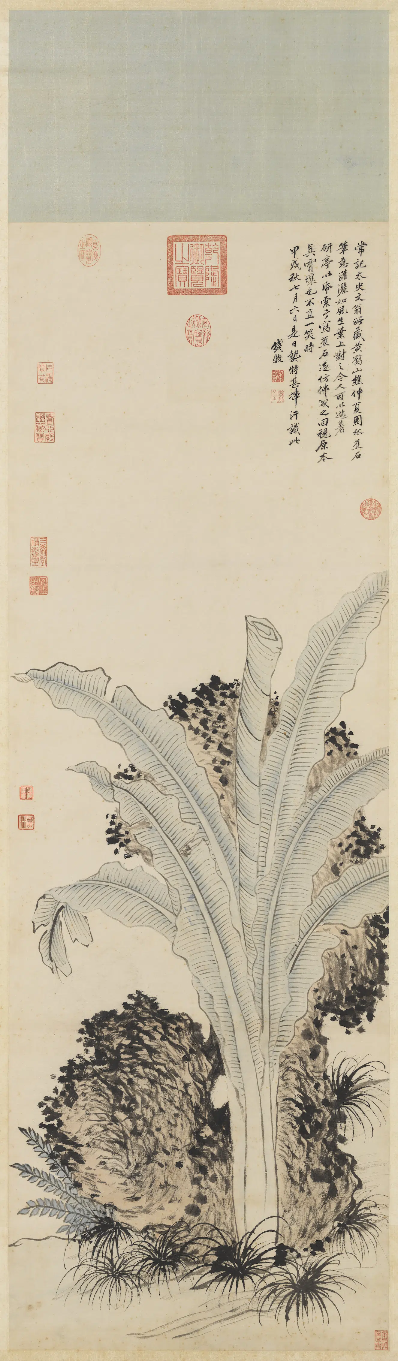 明朝【钱穀（谷）】《仿王蒙蕉石图轴》