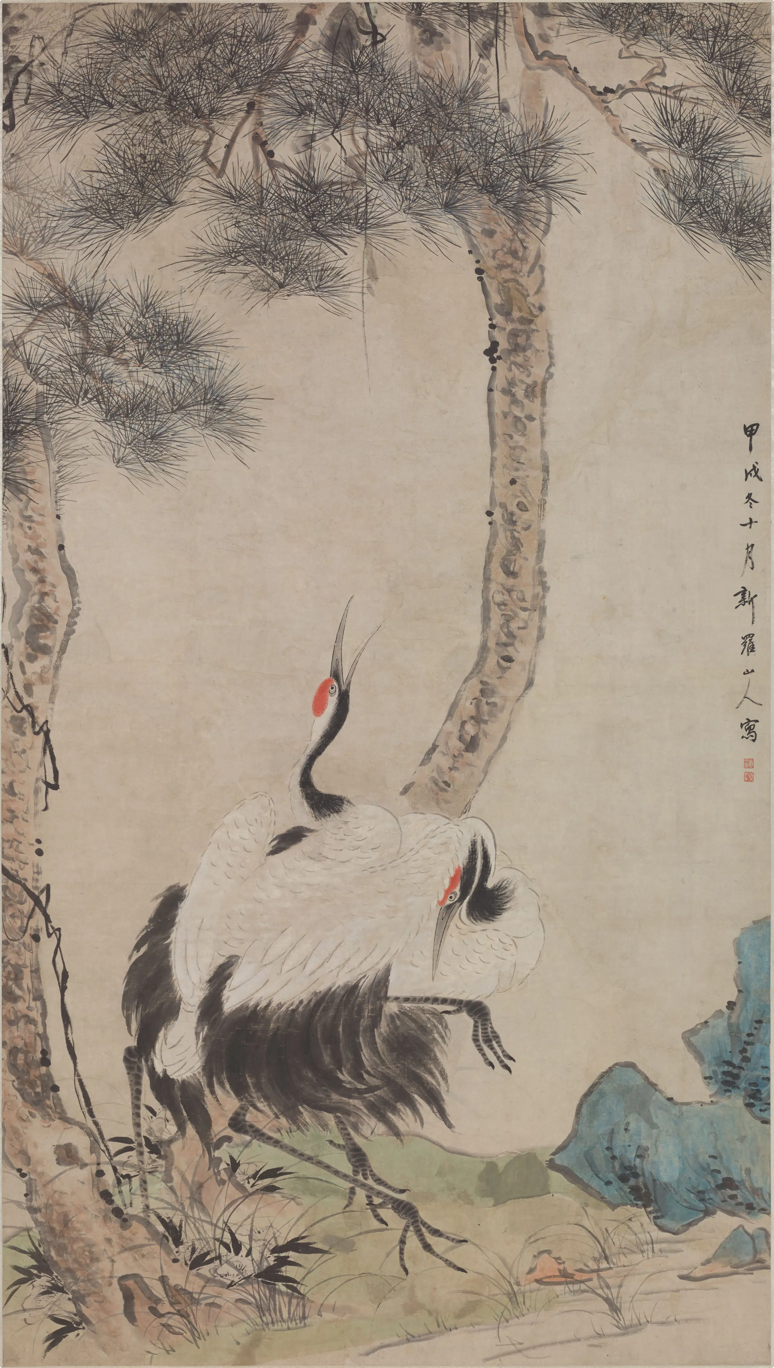 清代【华喦（华岩)】《松鹤图轴-3》