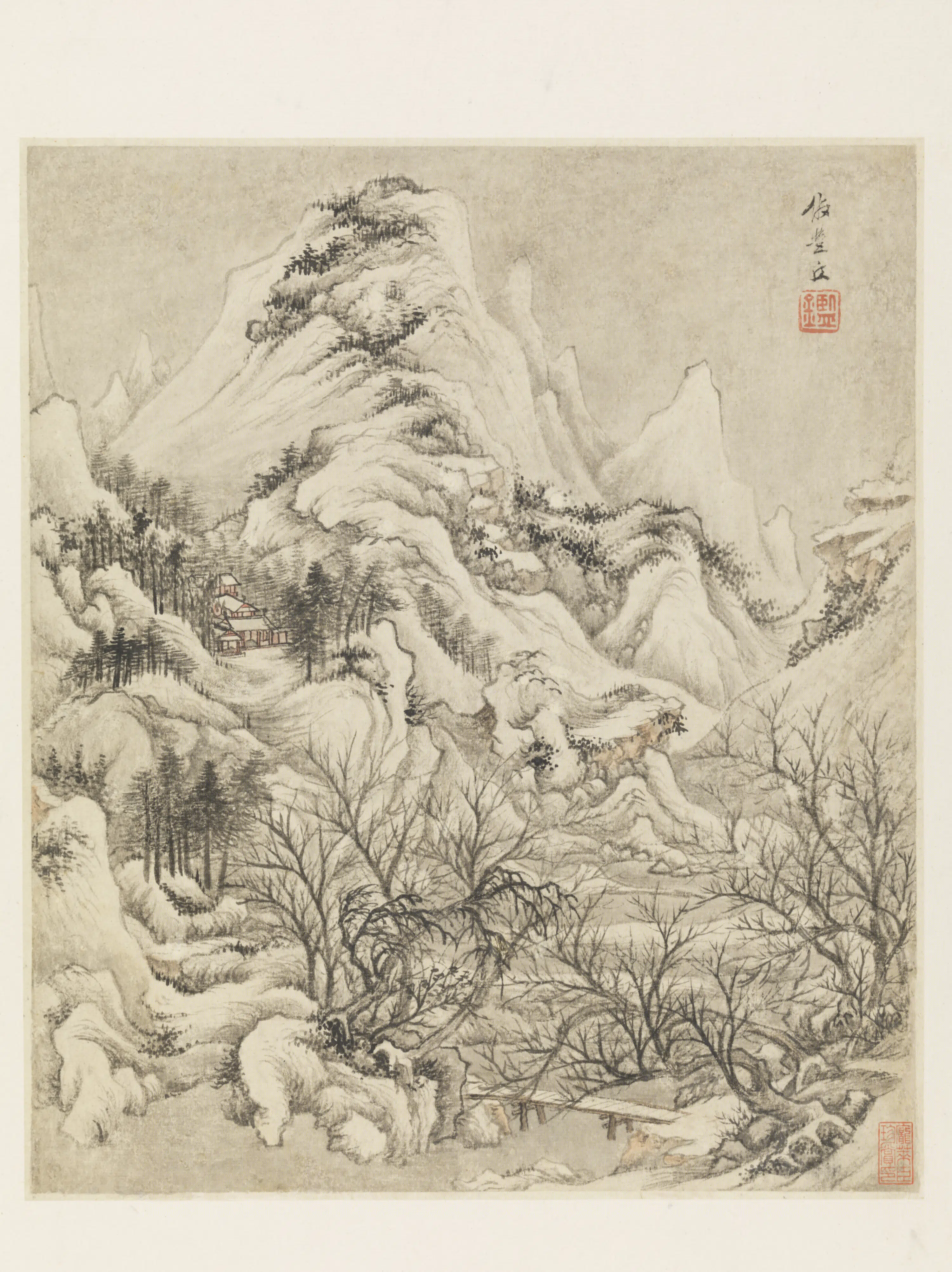 清代【王鉴】《清初六大家集册-仿李成山水页》