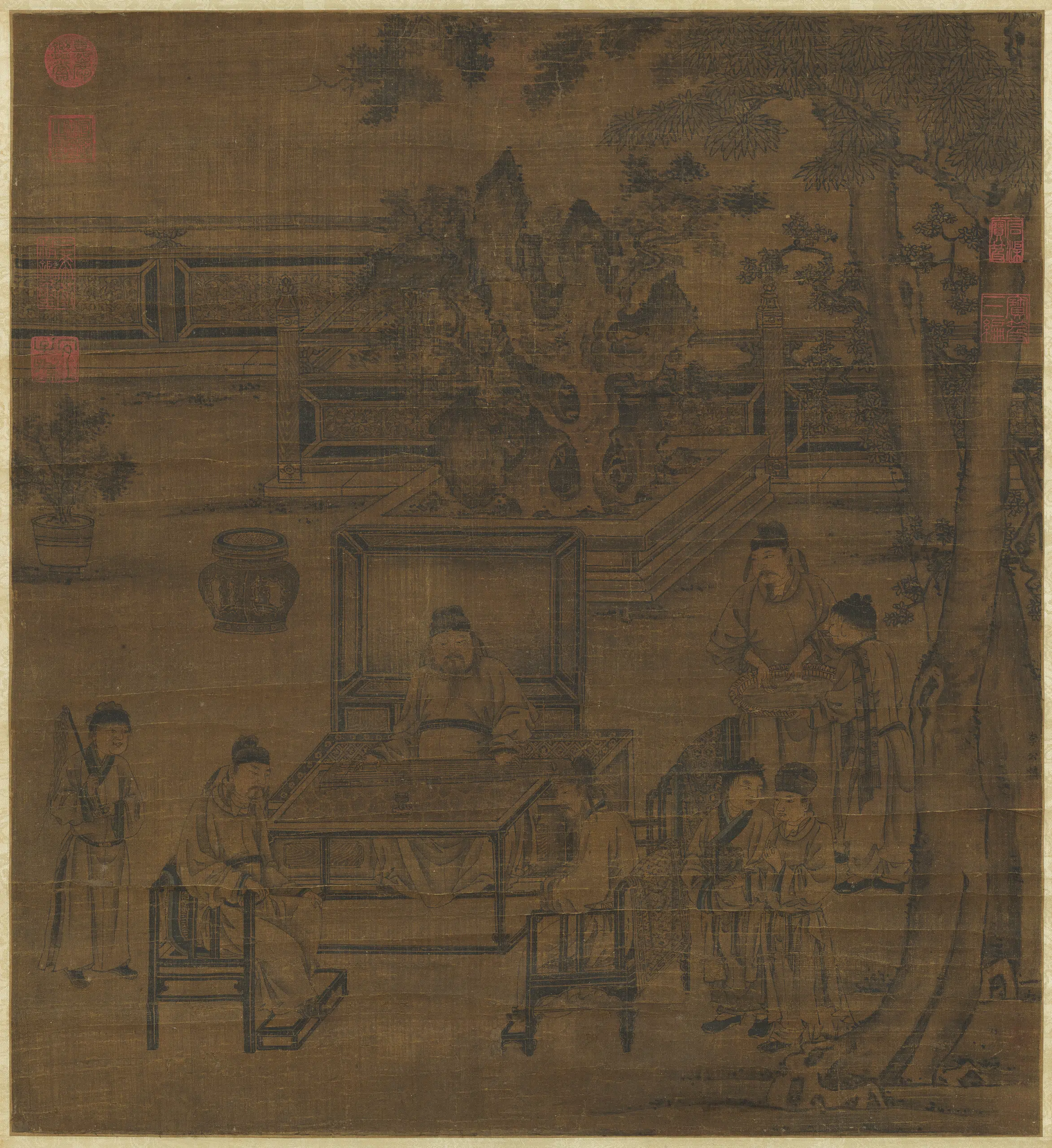 北宋【李公麟】《高会习琴图轴》