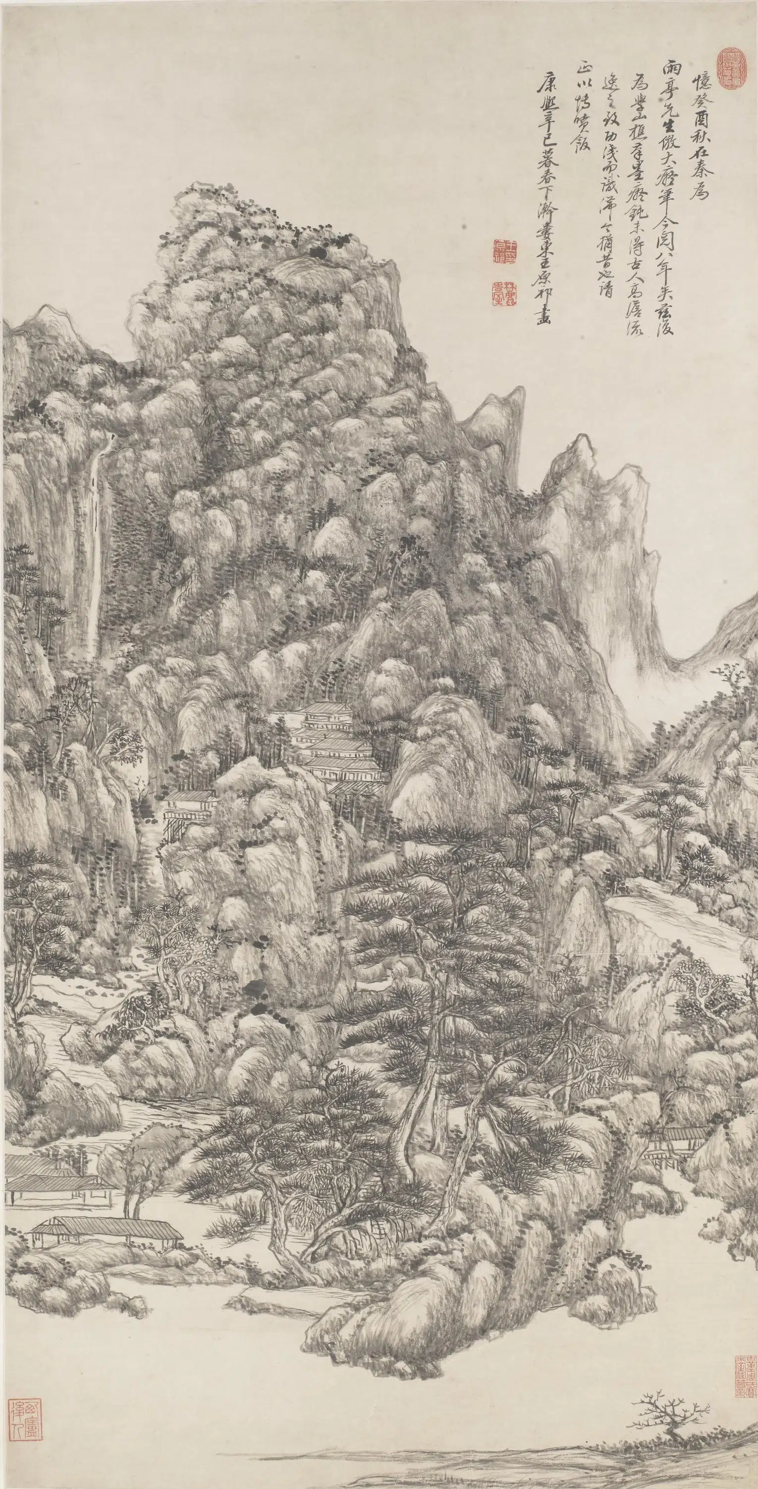 清代【王原祁】《仿王蒙山水图轴》