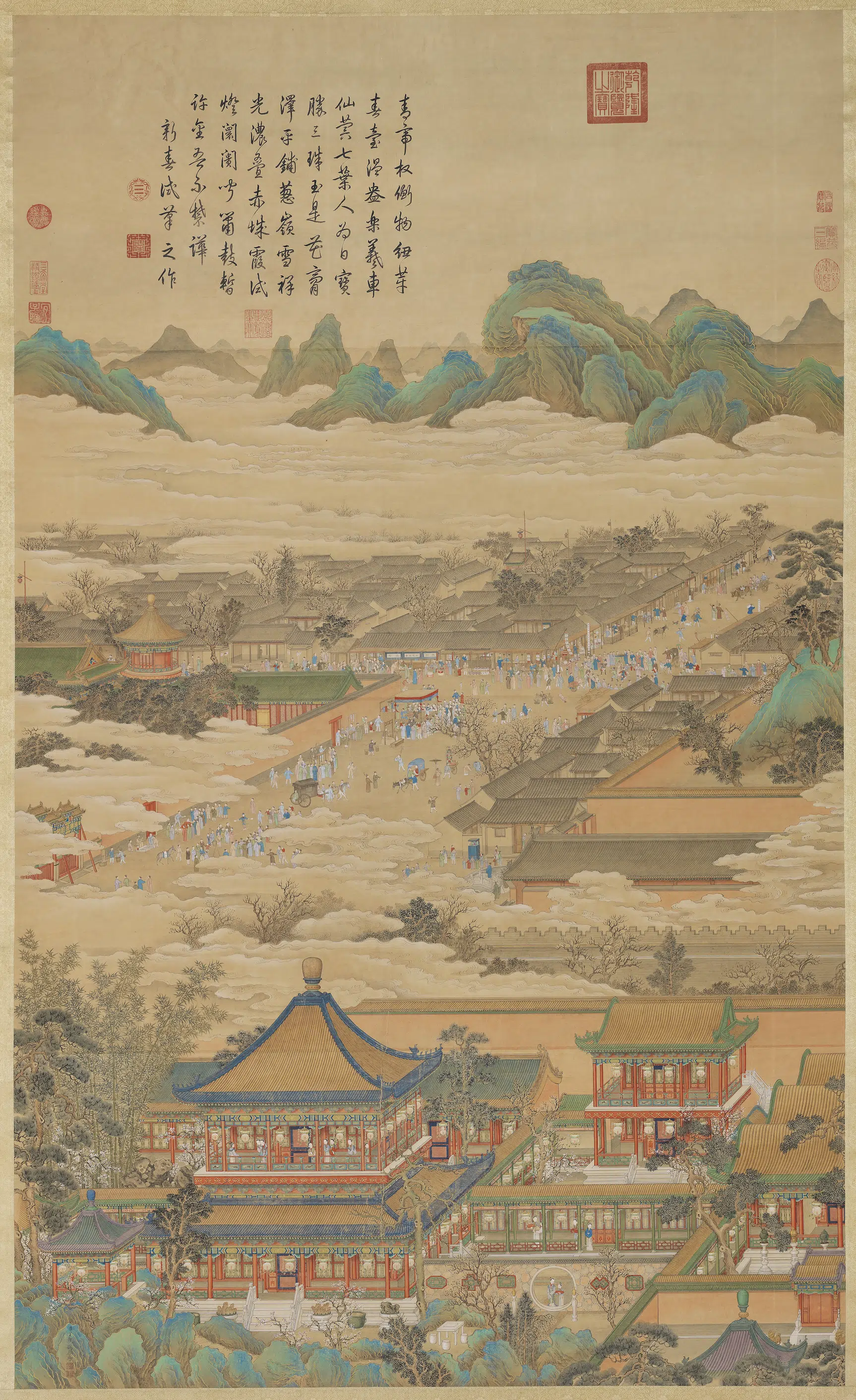清代【丁观鹏】《十二禁御图之太簇始和图轴》 第1张 清代【丁观鹏】《十二禁御图之太簇始和图轴》 第1张
