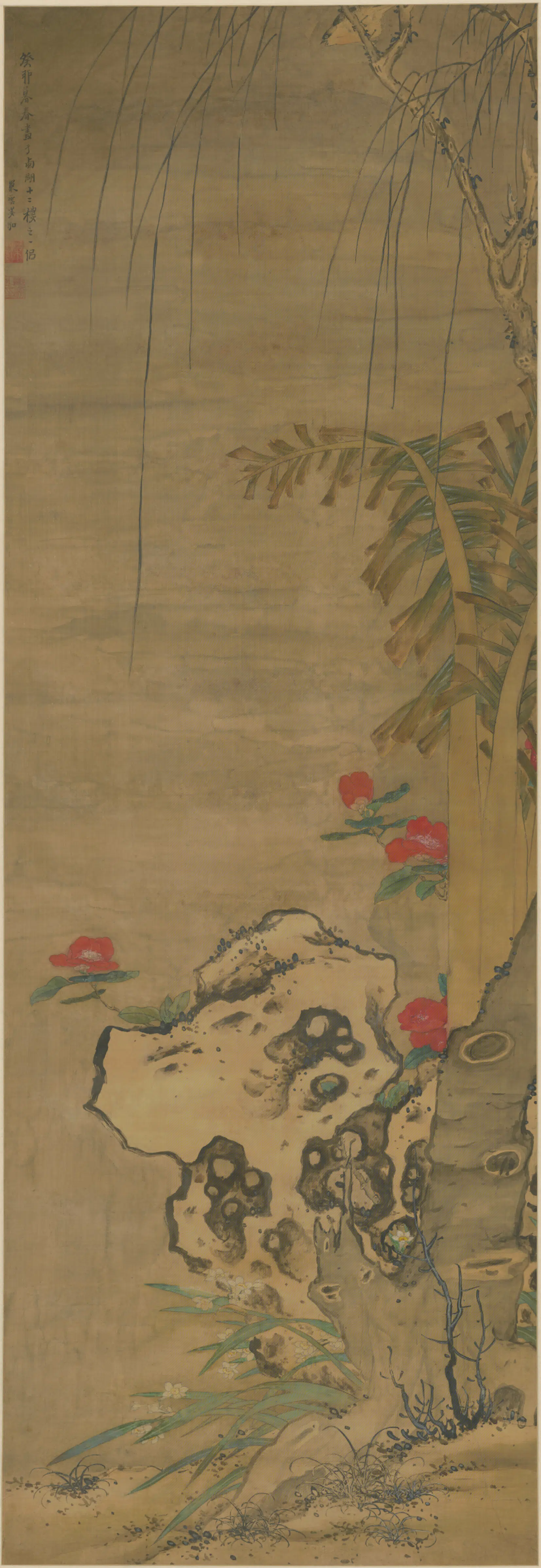 清代【姜泓】《雪景花鸟轴》
