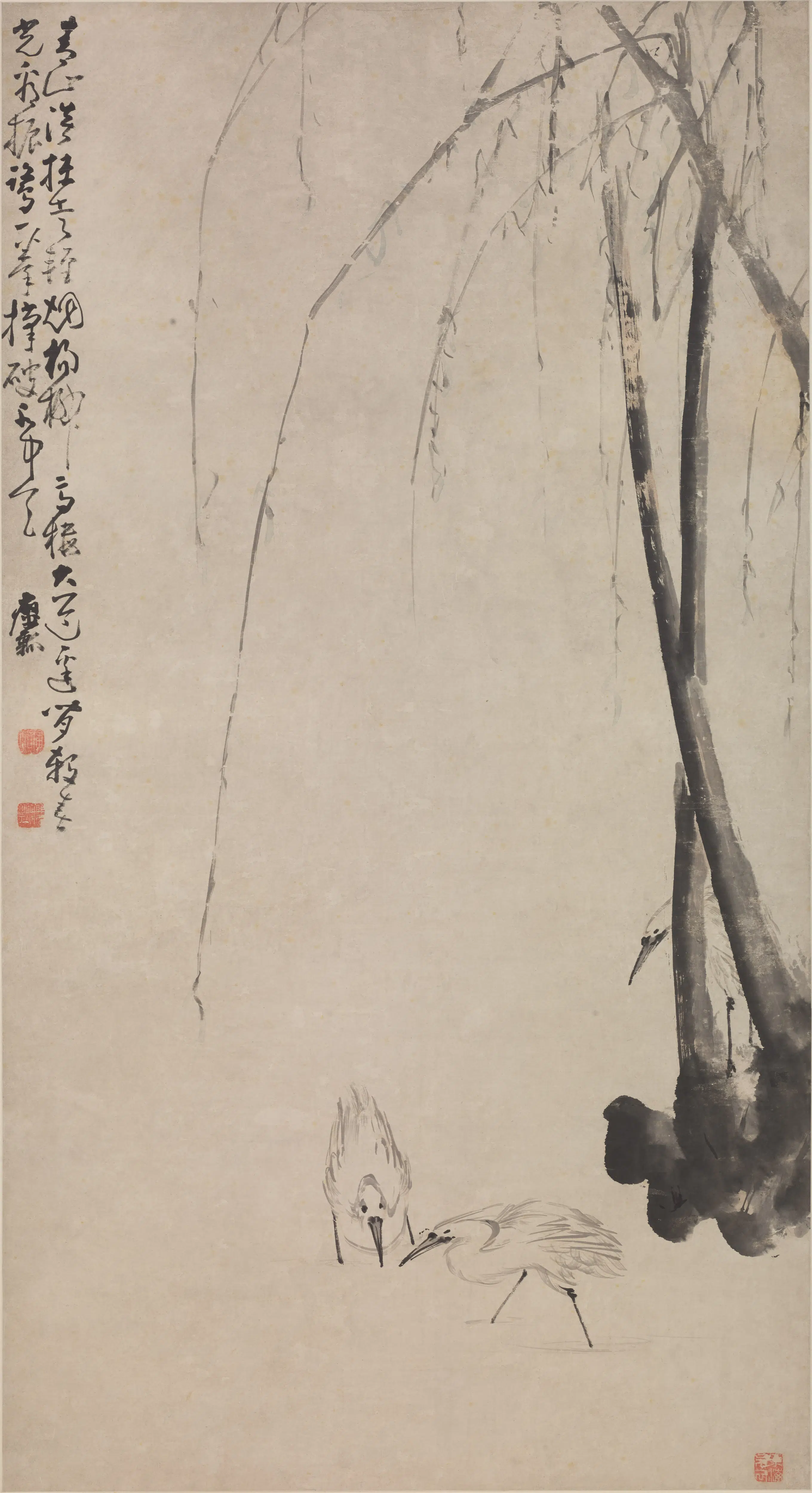 清代【黄慎】《柳鹭图轴-1》