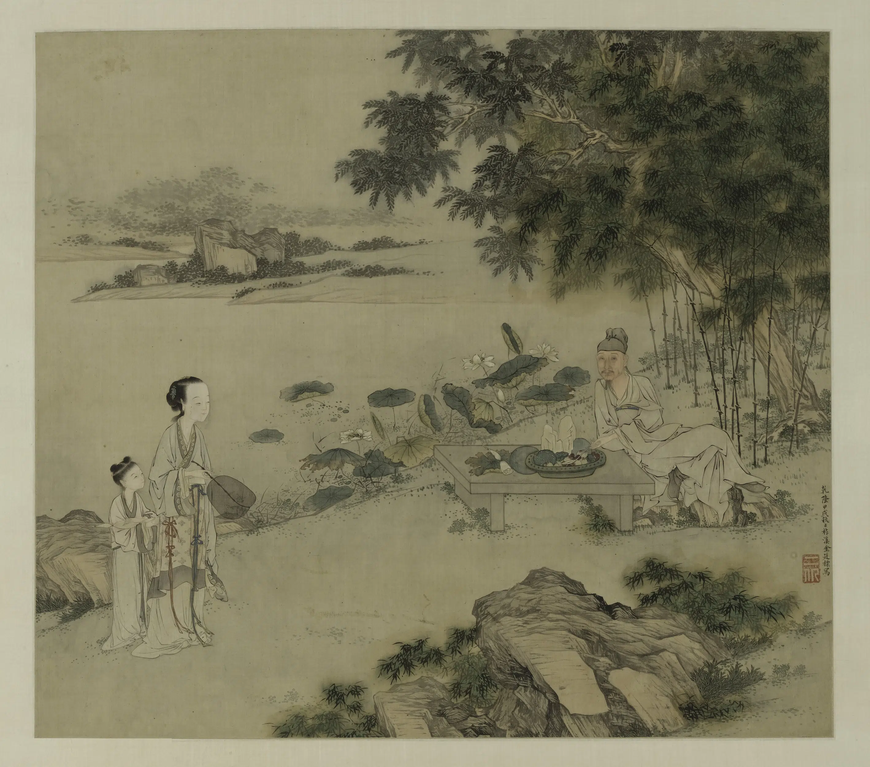 清代【金廷标】《莲塘纳凉图轴》 第1张 清代【金廷标】《莲塘纳凉图轴》 第1张