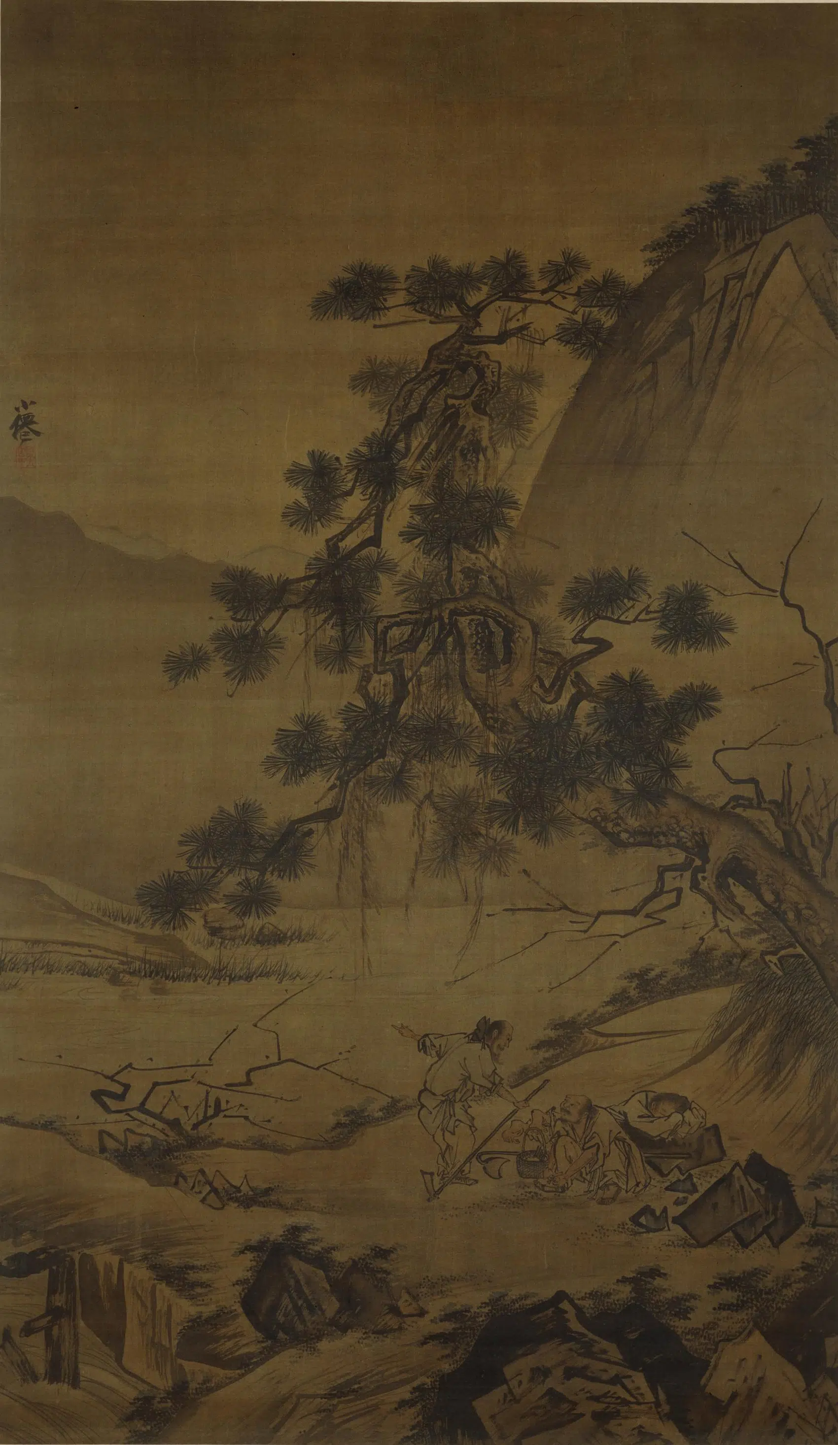 明朝【吴伟】《松阴小憩图轴》