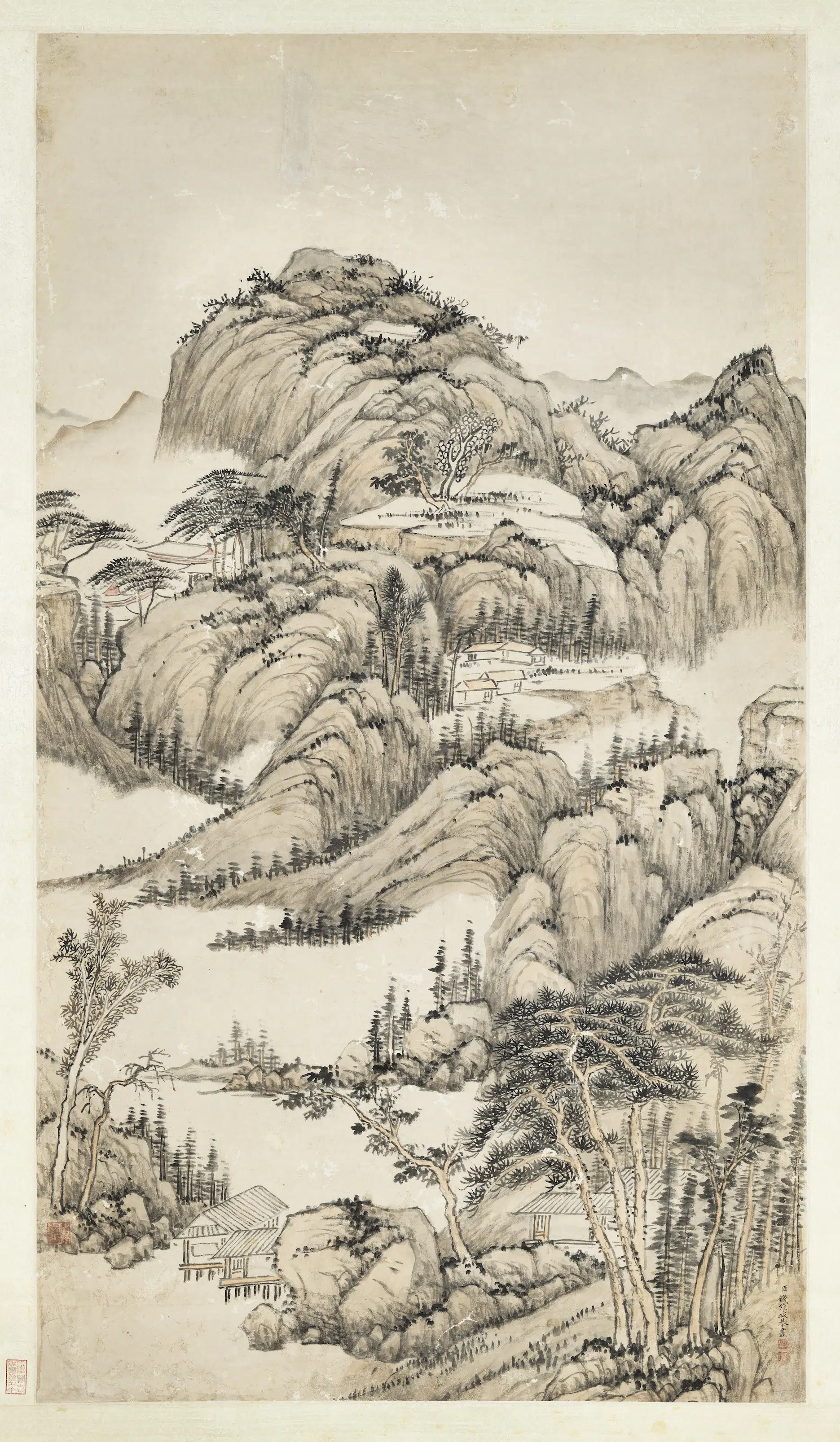 清代【钱维城】《云峰古寺图轴》