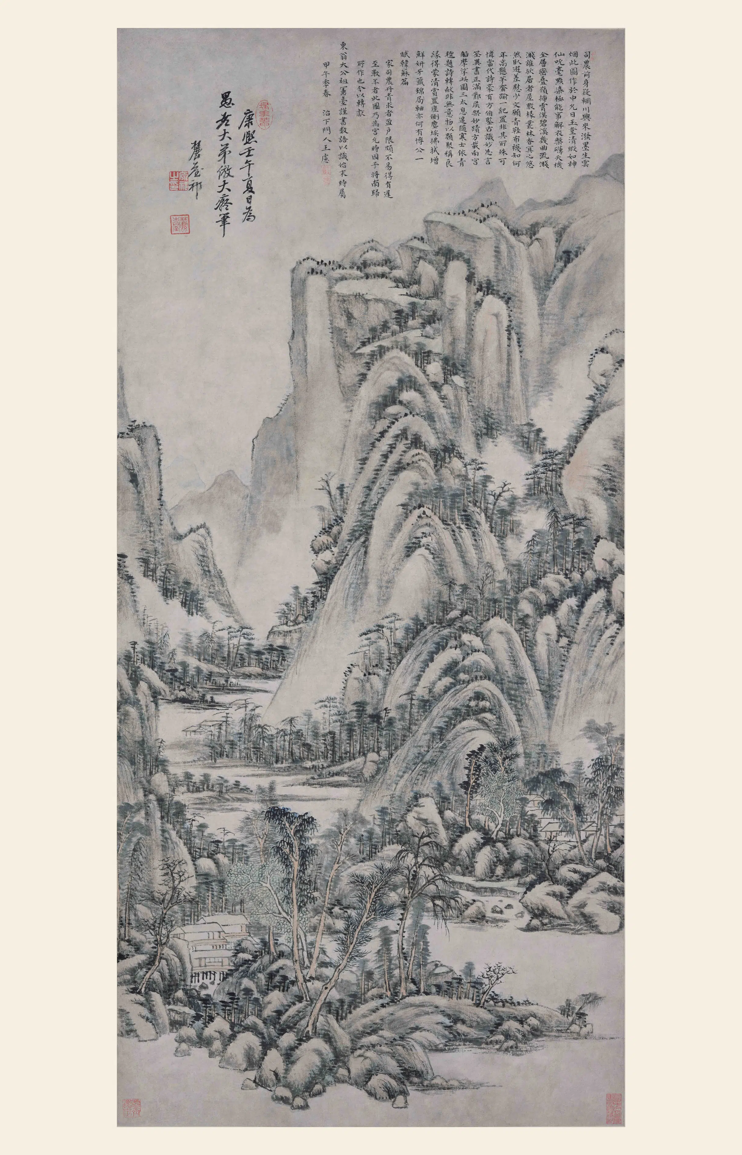 清代【王原祁】《仿大痴设色山水轴》