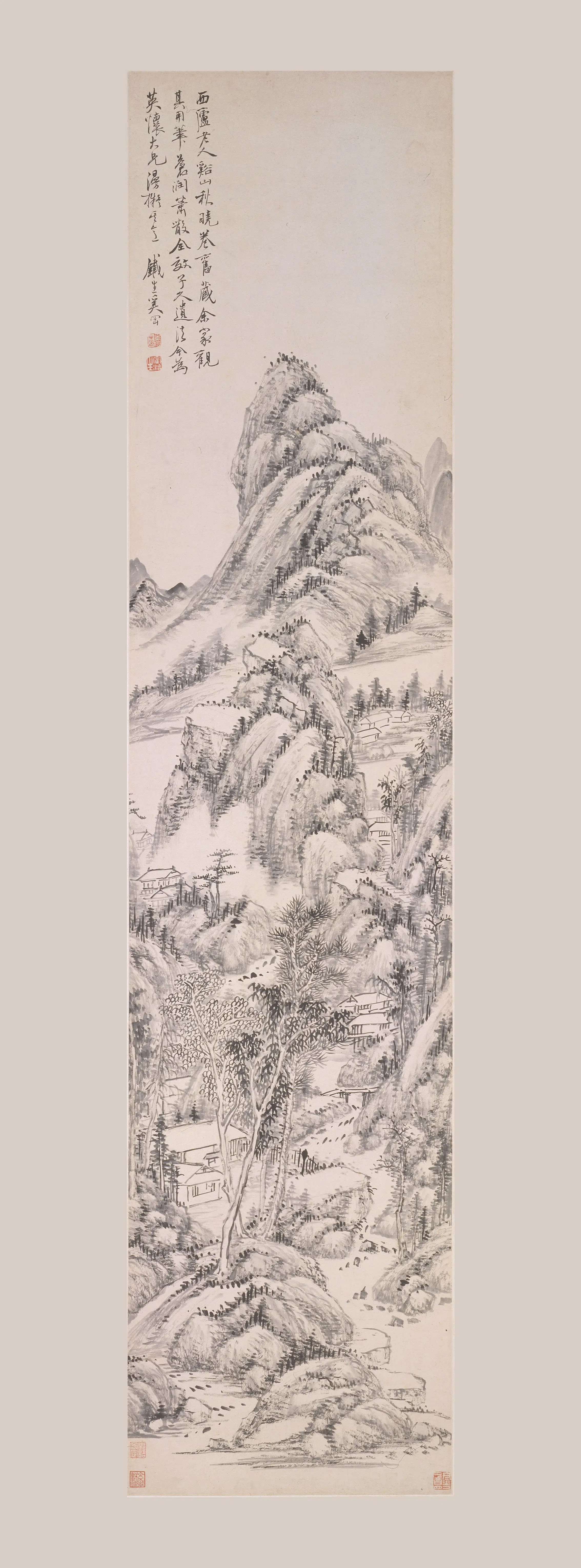 清代【奚冈】《仿王时敏溪山秋晓图轴》