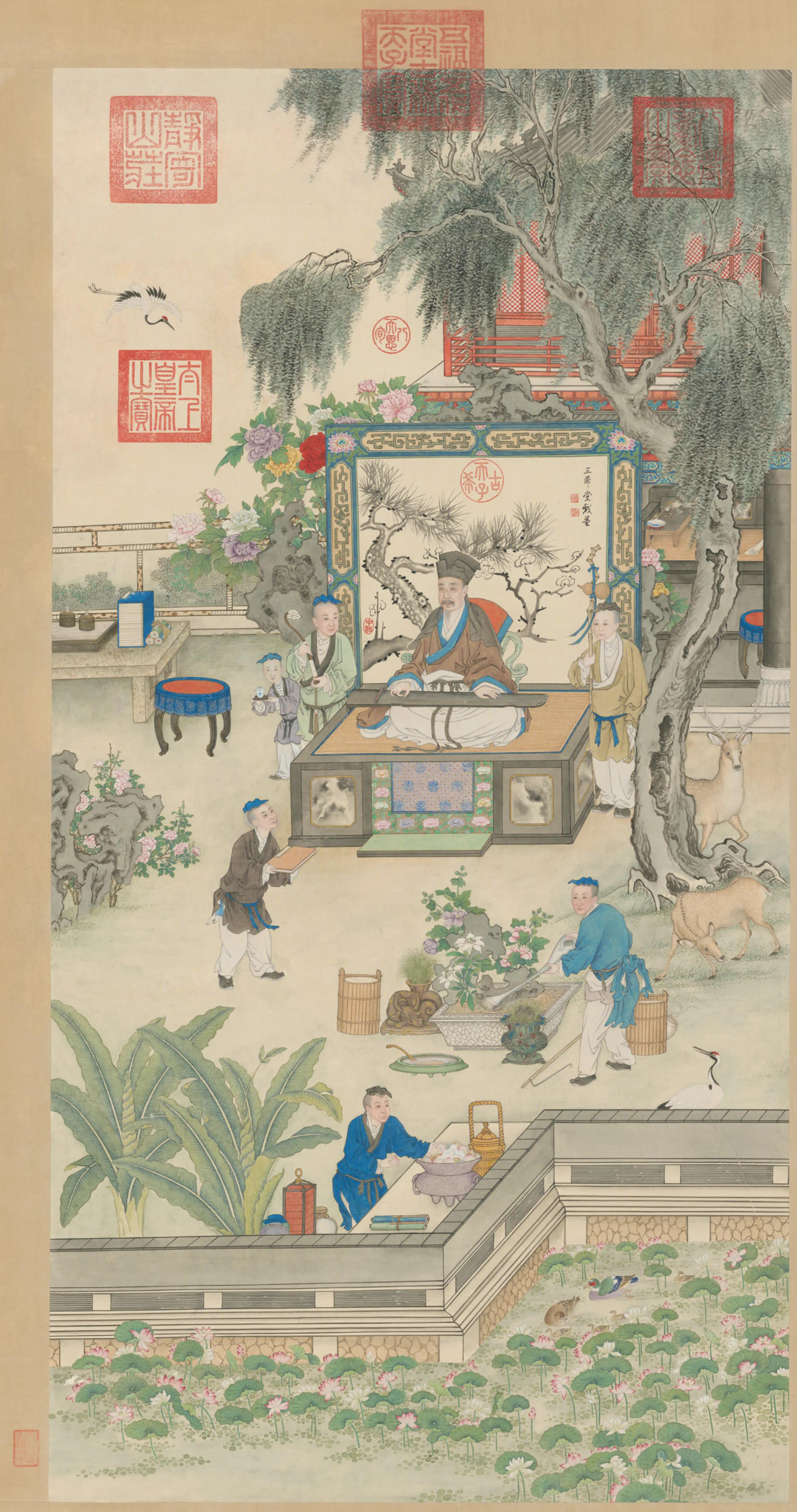 清代【爱新觉罗弘历-乾隆-清高宗】《清人画弘历薰风琴韵图轴》