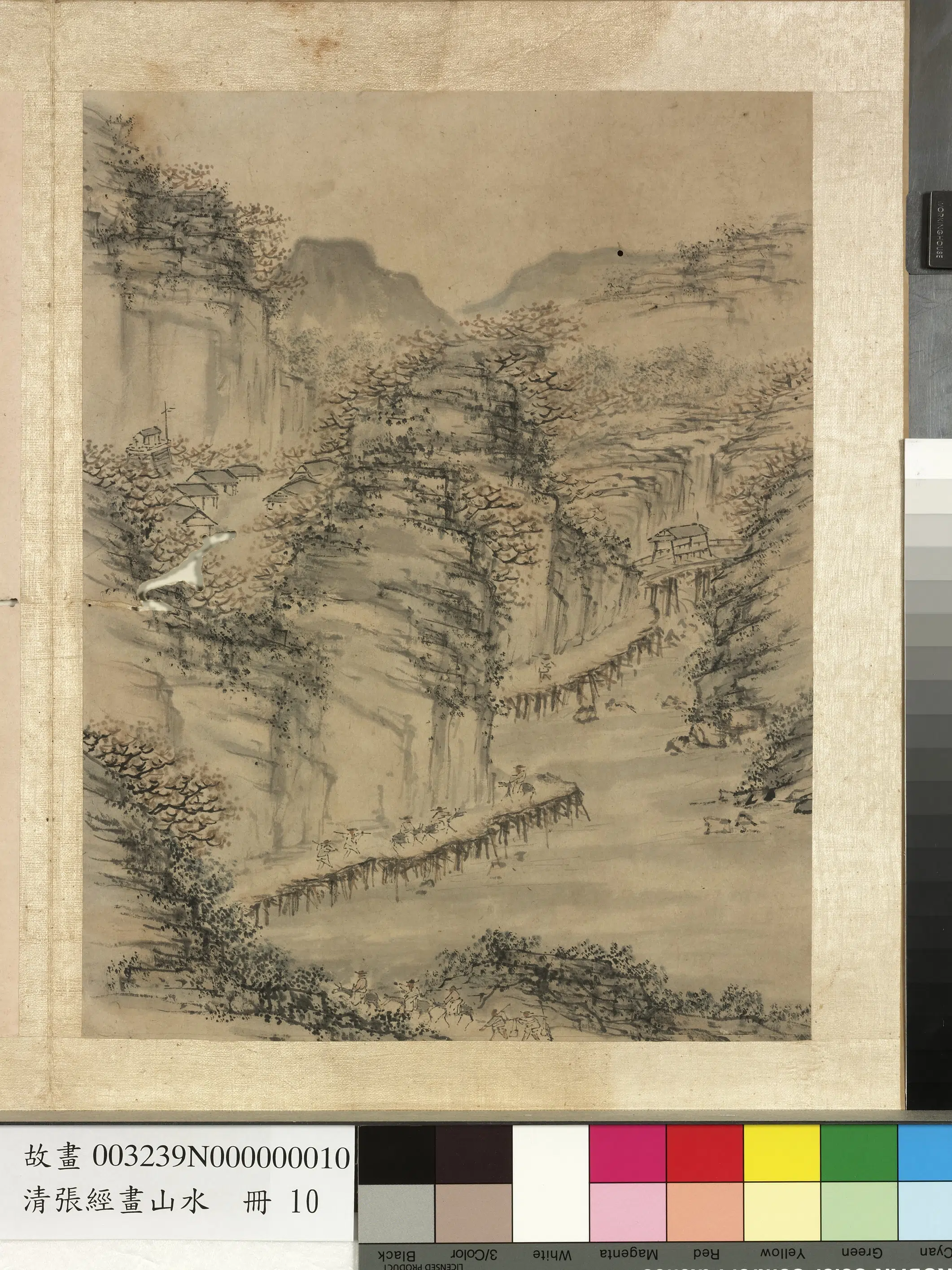 明朝【张经】《画山水册-危栈行旅》