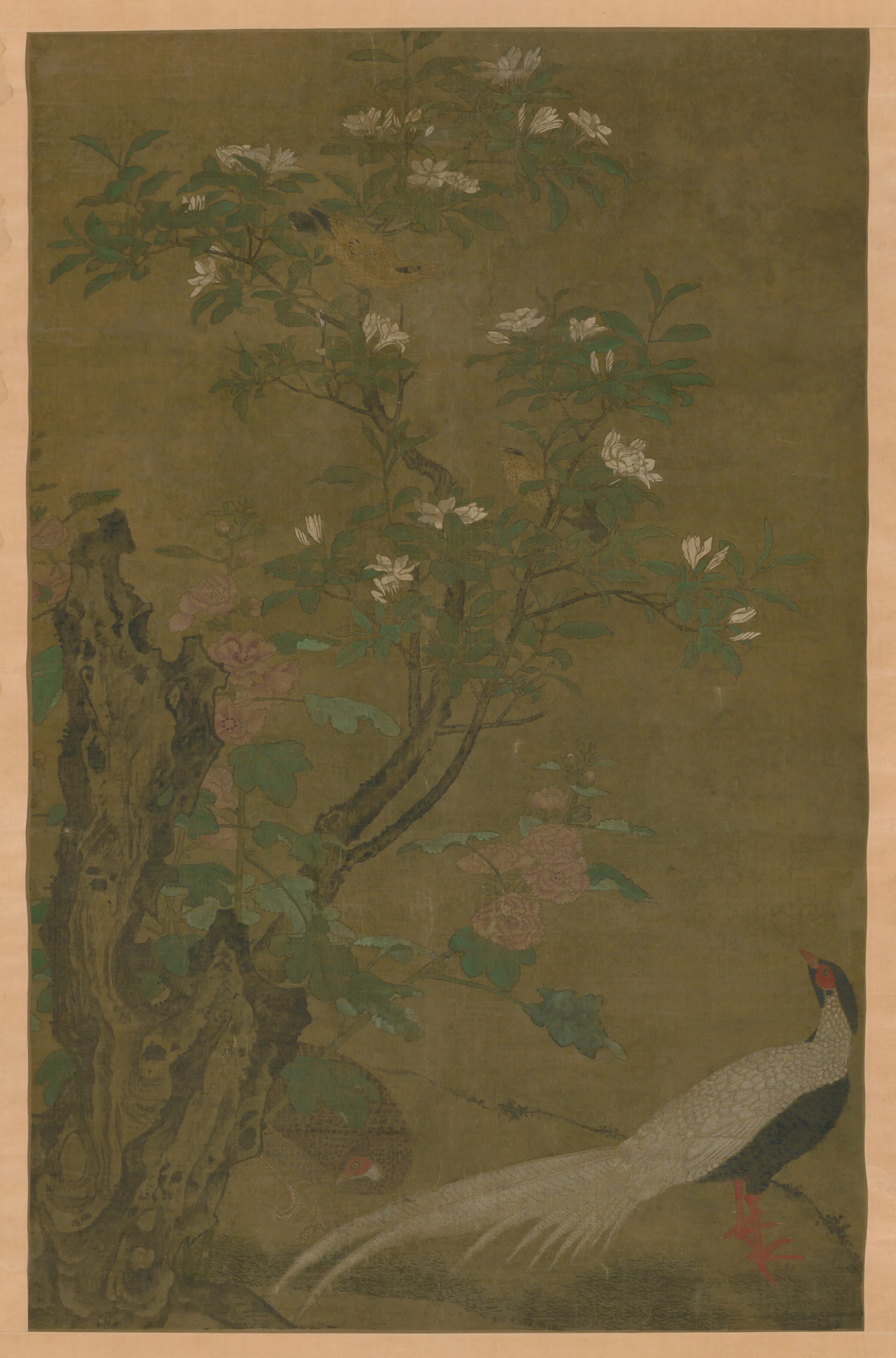 明朝【明人】《花石雉鸡图轴》 第1张