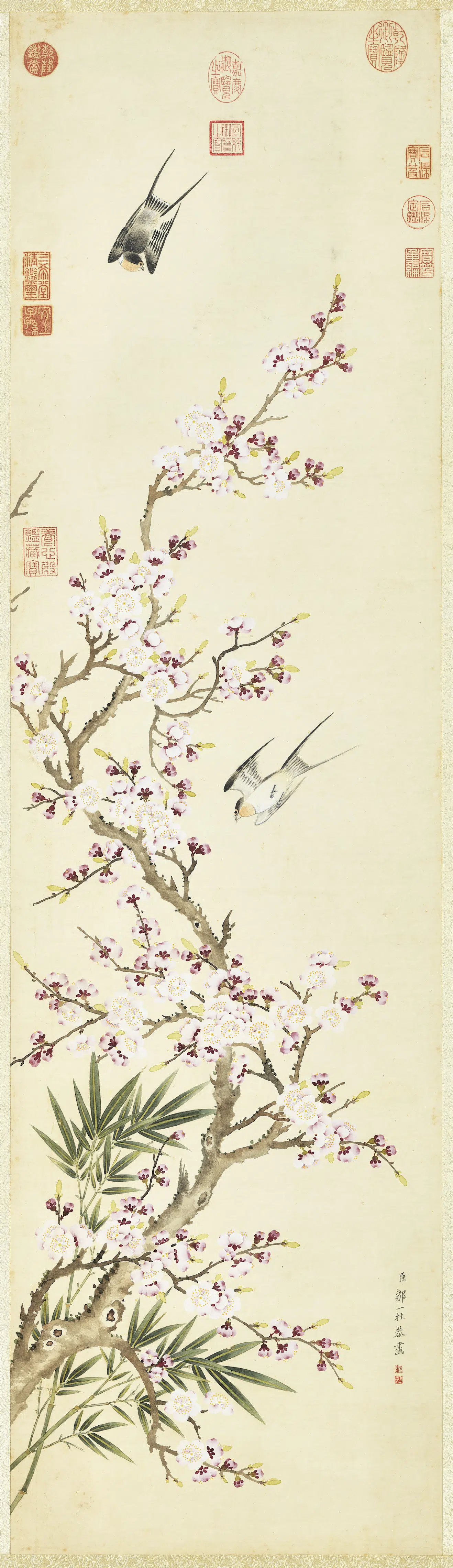 清代【邹一桂】《画杏花双燕图轴-1》