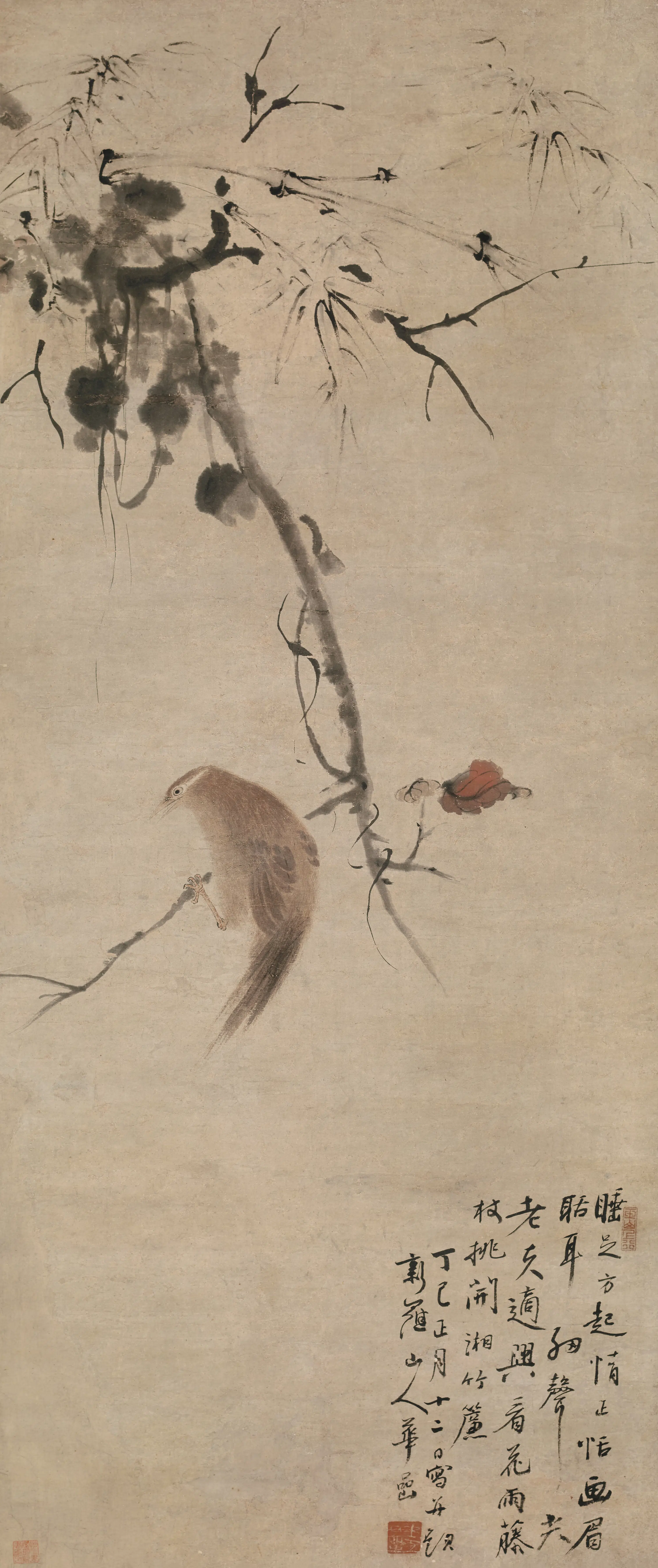 清代【华喦】《红叶画眉图轴》