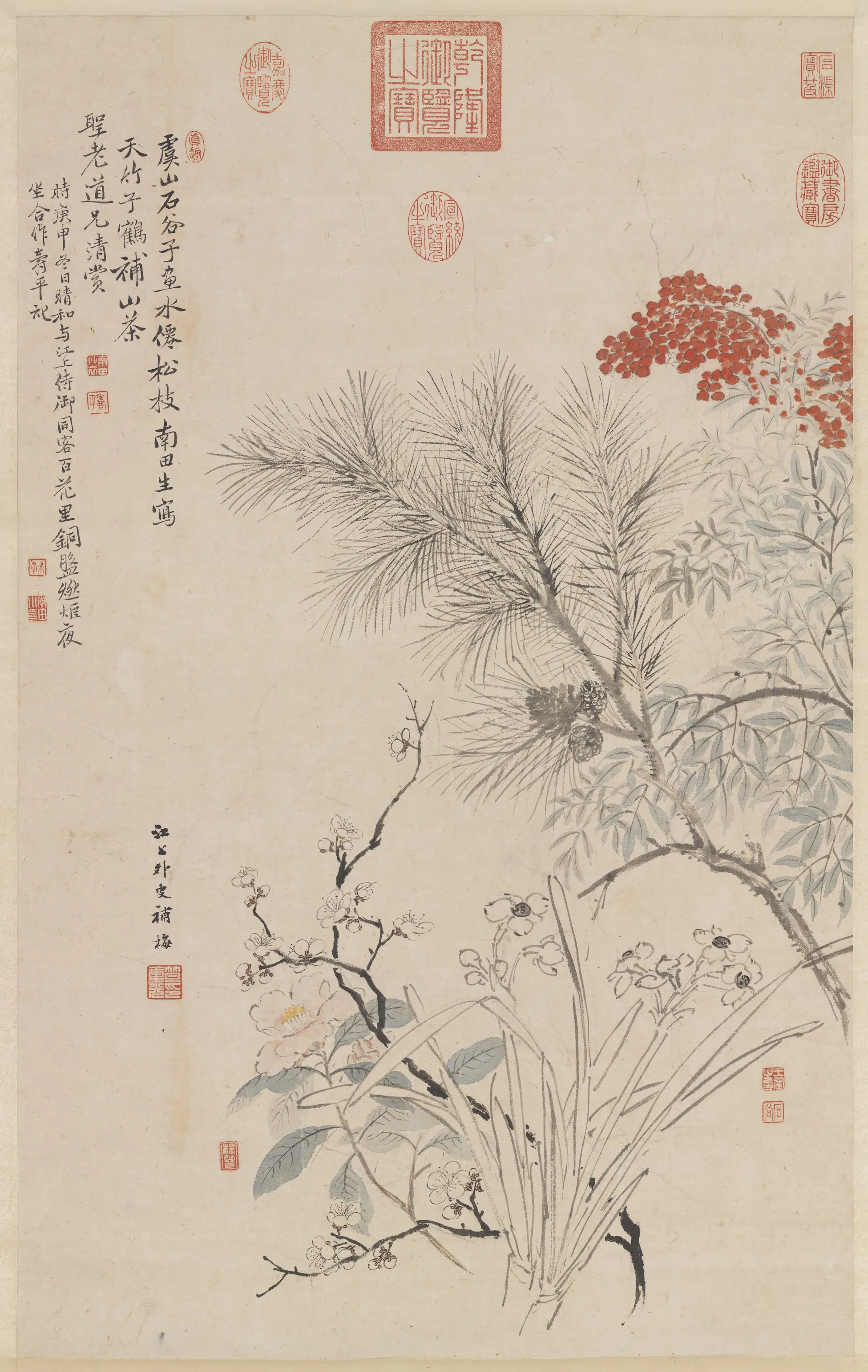 清【笪重光】《恽寿平王翚杨晋合景岁朝图轴》