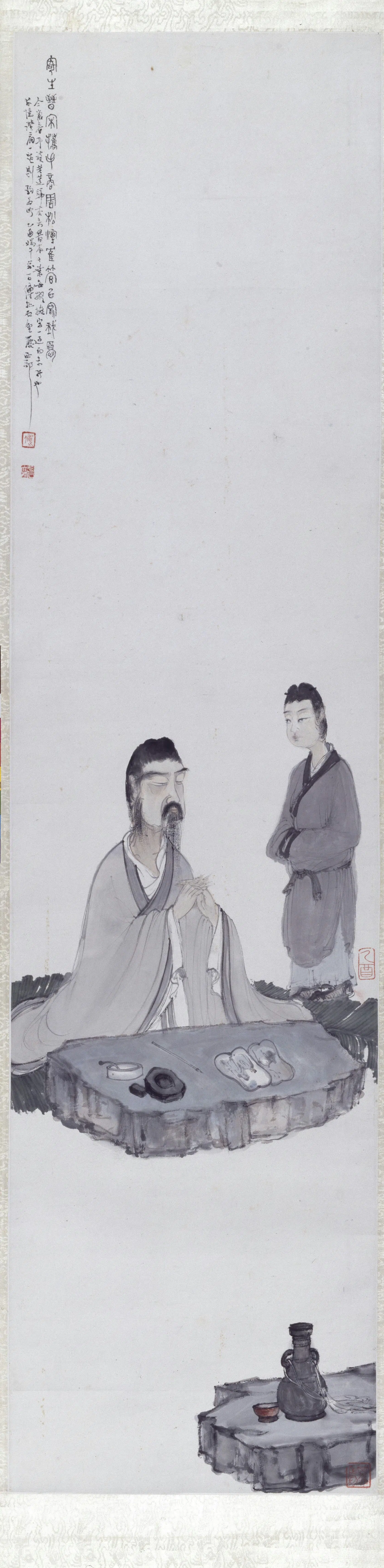 明朝【陈洪绶】《傅抱石仿陈洪绶人物图轴》