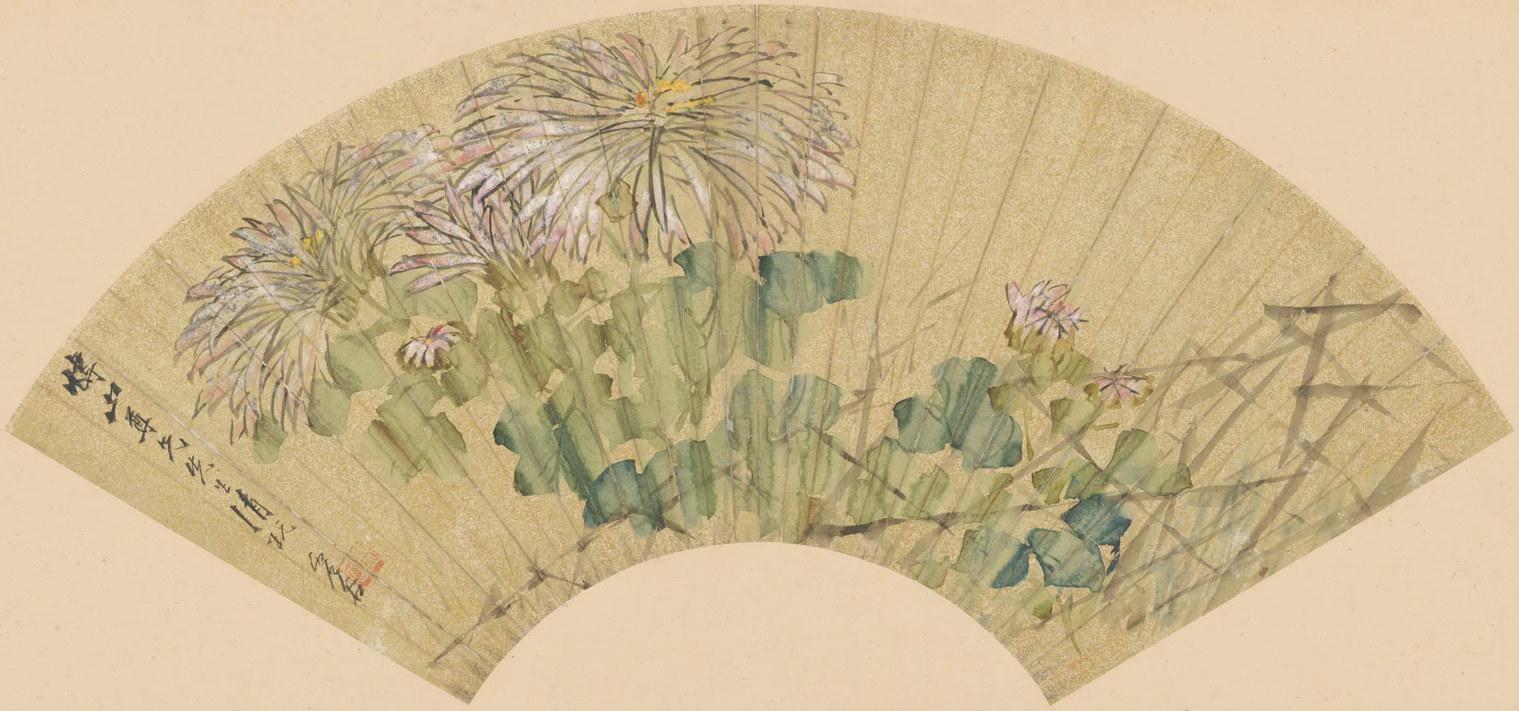 清代【虚谷】《菊花图扇页》
