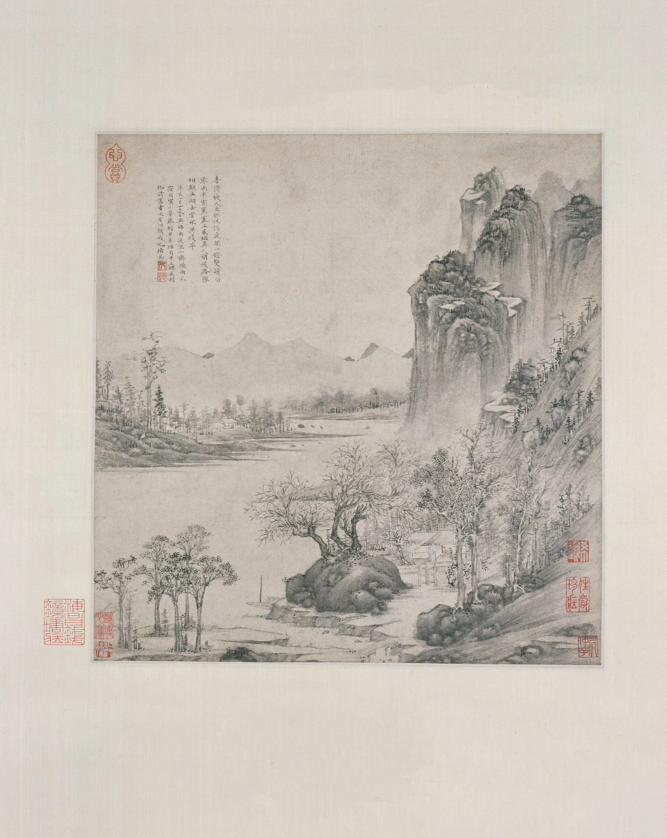 明朝【居节】《小斋听雨图轴》
