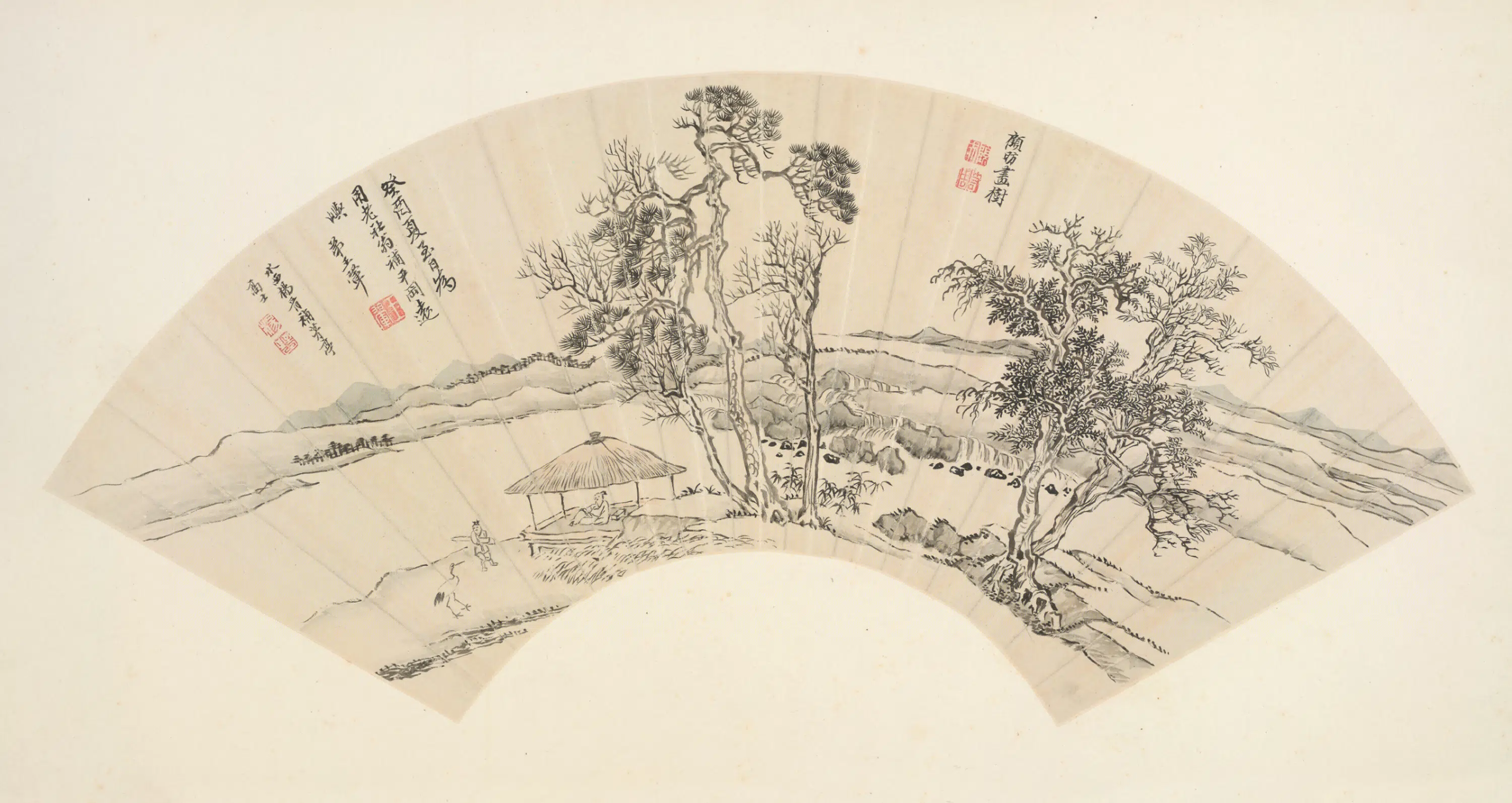 清代【杨晋】《王翚、顾昉合画山水扇》