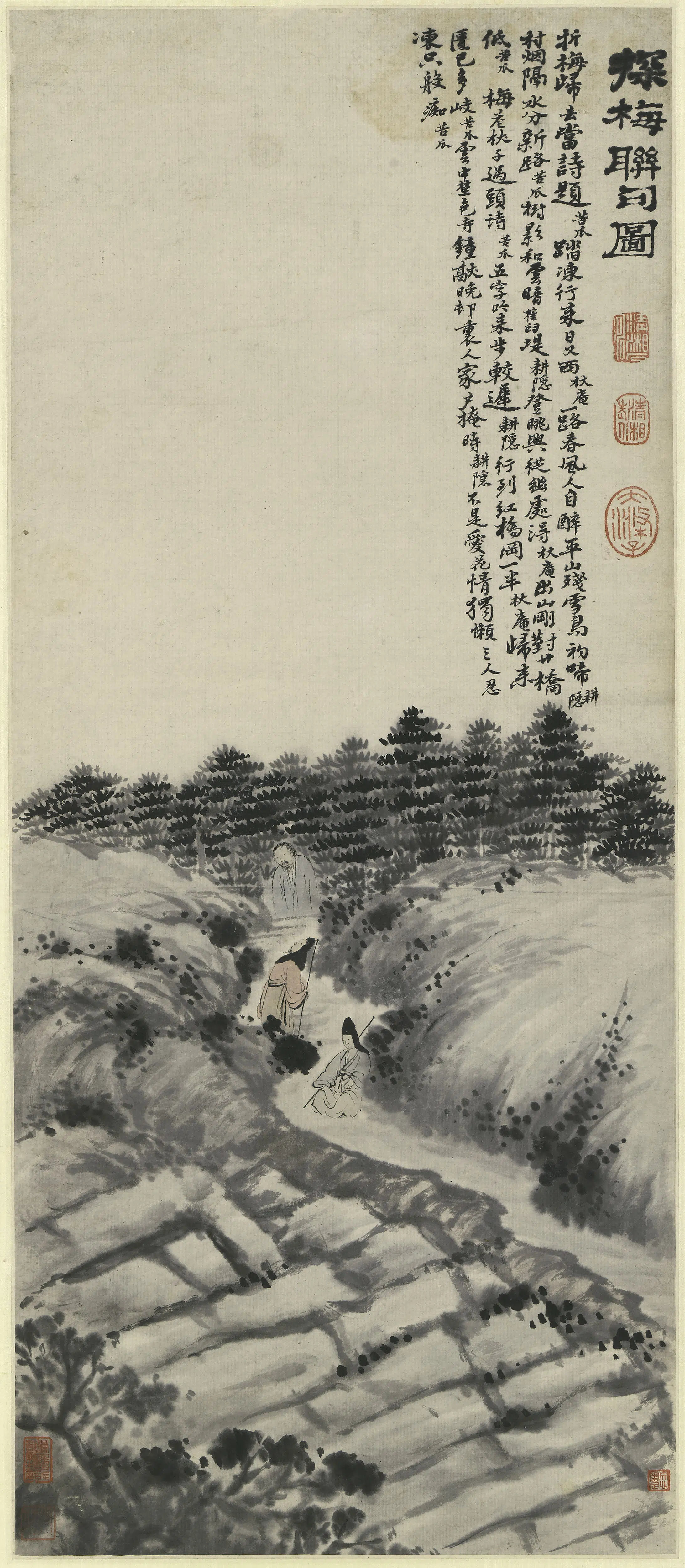 清代【石涛】《探梅联句图轴》