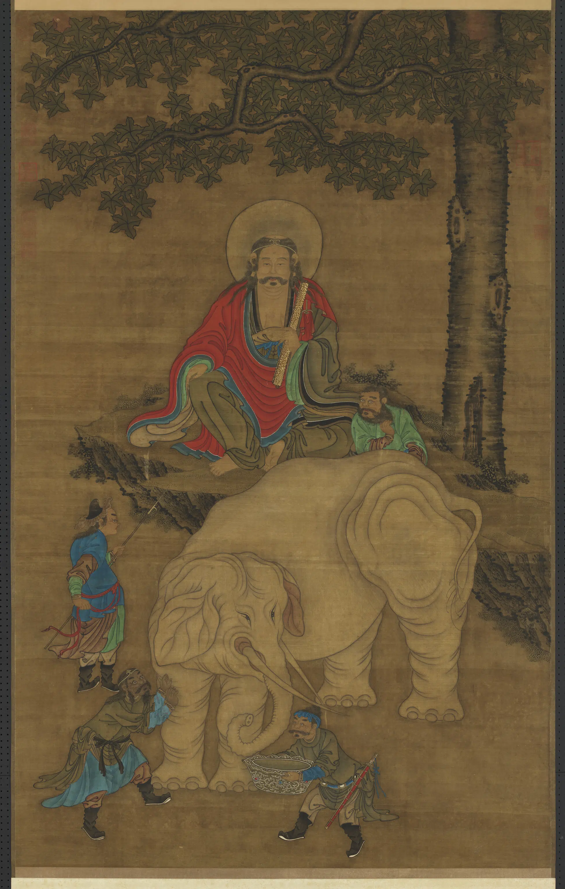 元代《元人文殊洗象图轴》