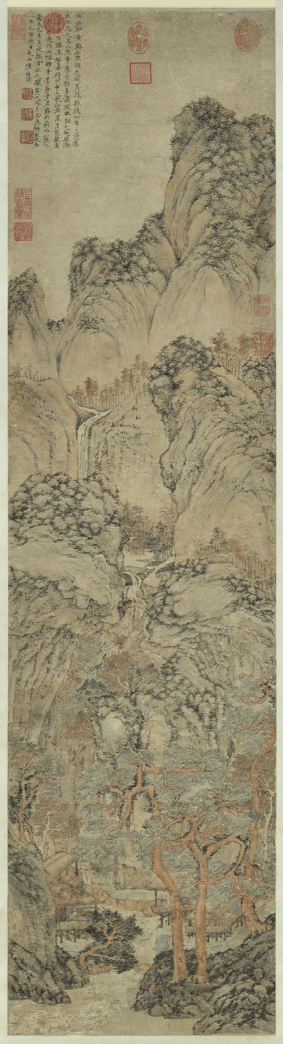 明代【陆治】《仿王蒙林壑消闲图轴》
