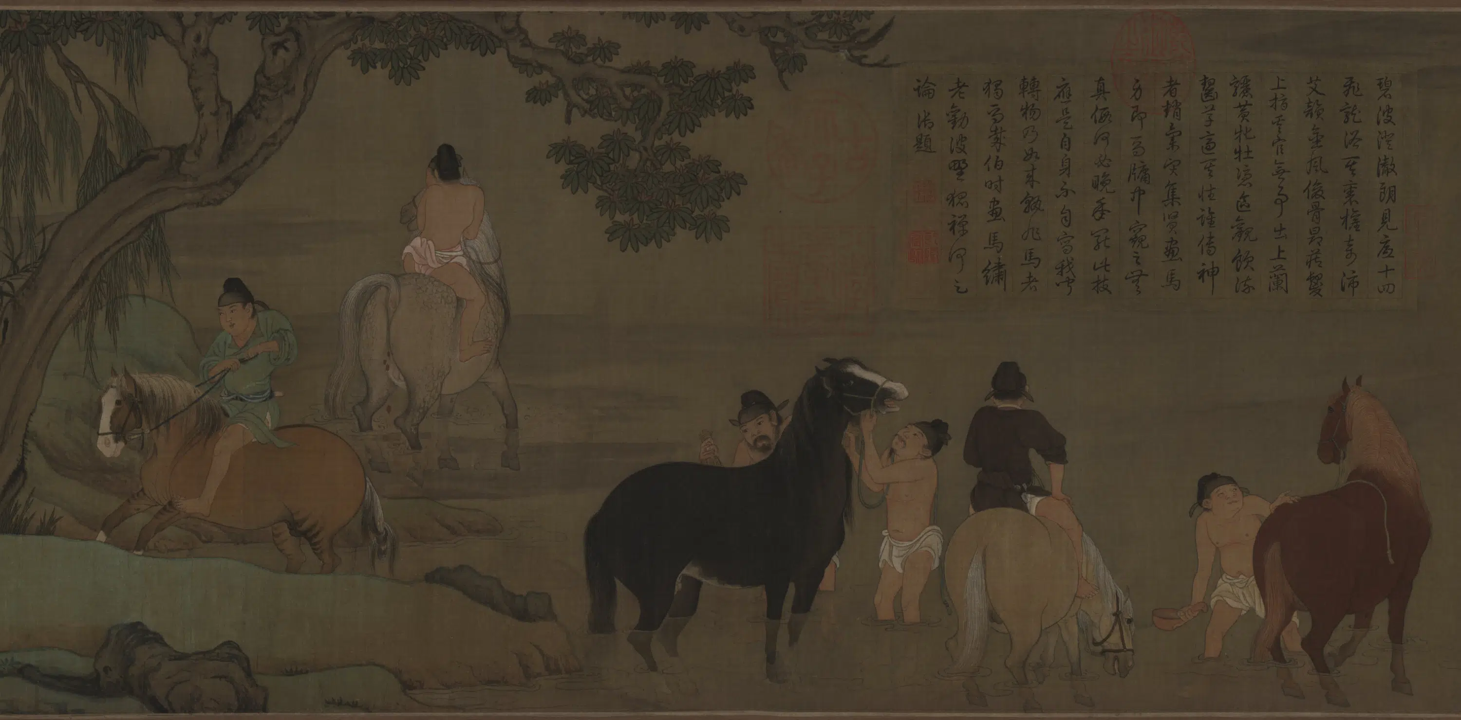 元朝【赵孟頫】《浴马图卷》 第3张 元朝【赵孟頫】《浴马图卷》 第3张