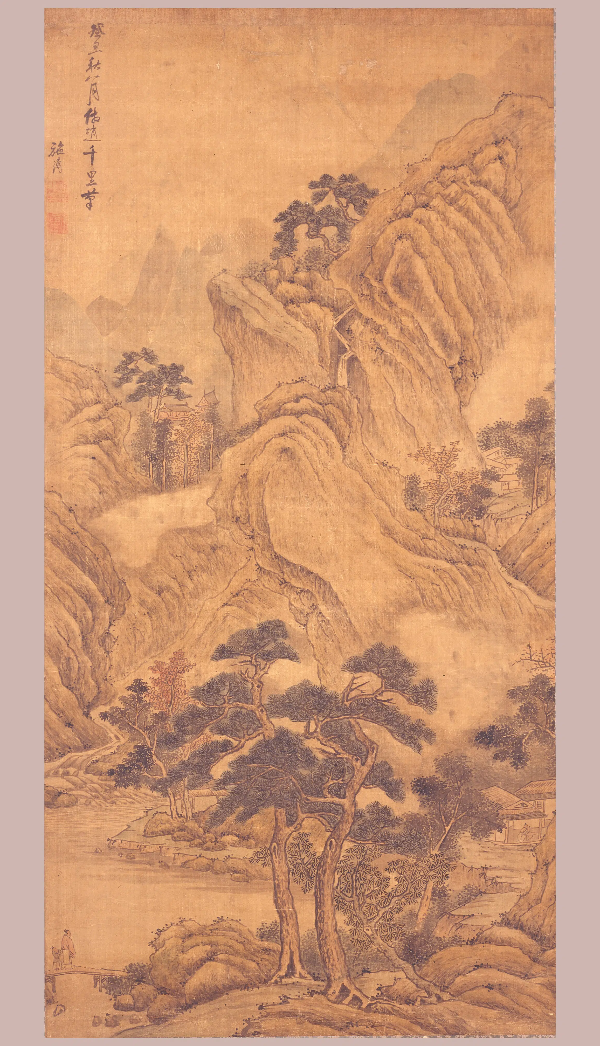 清代【施溥】《秋景山水轴》