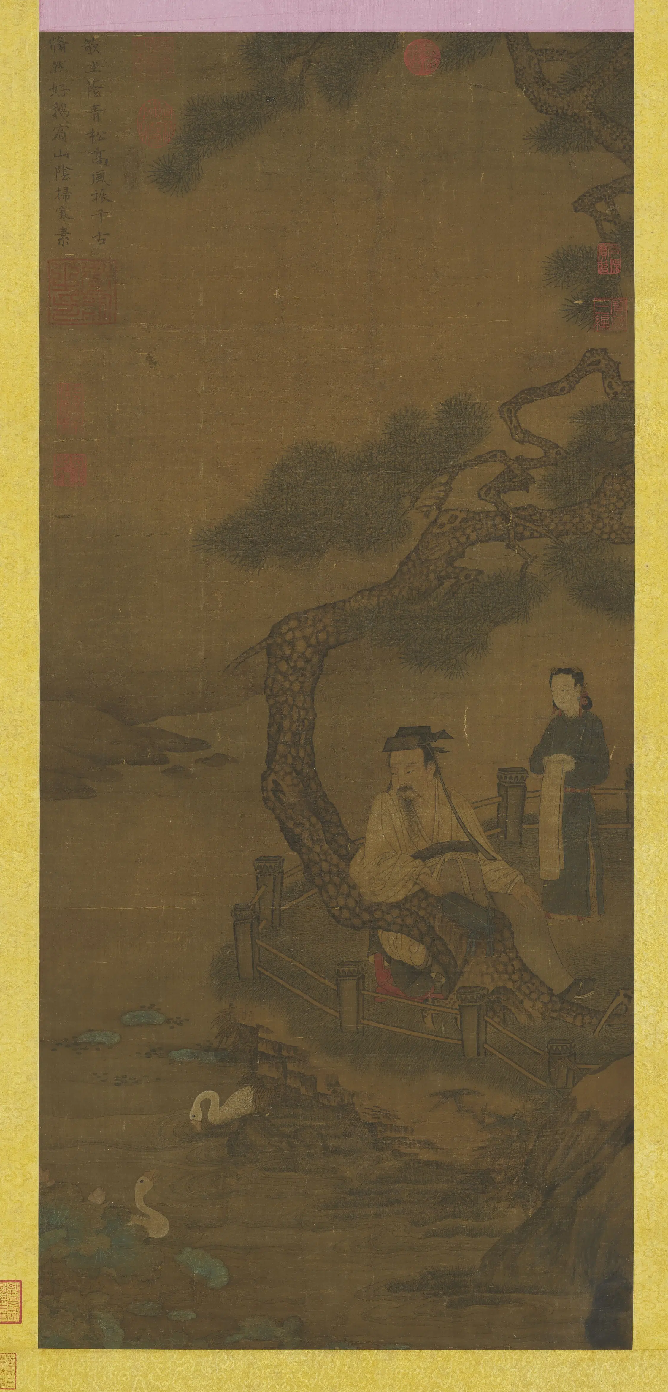 东晋【王羲之】《马远绘王羲之玩鹅图》