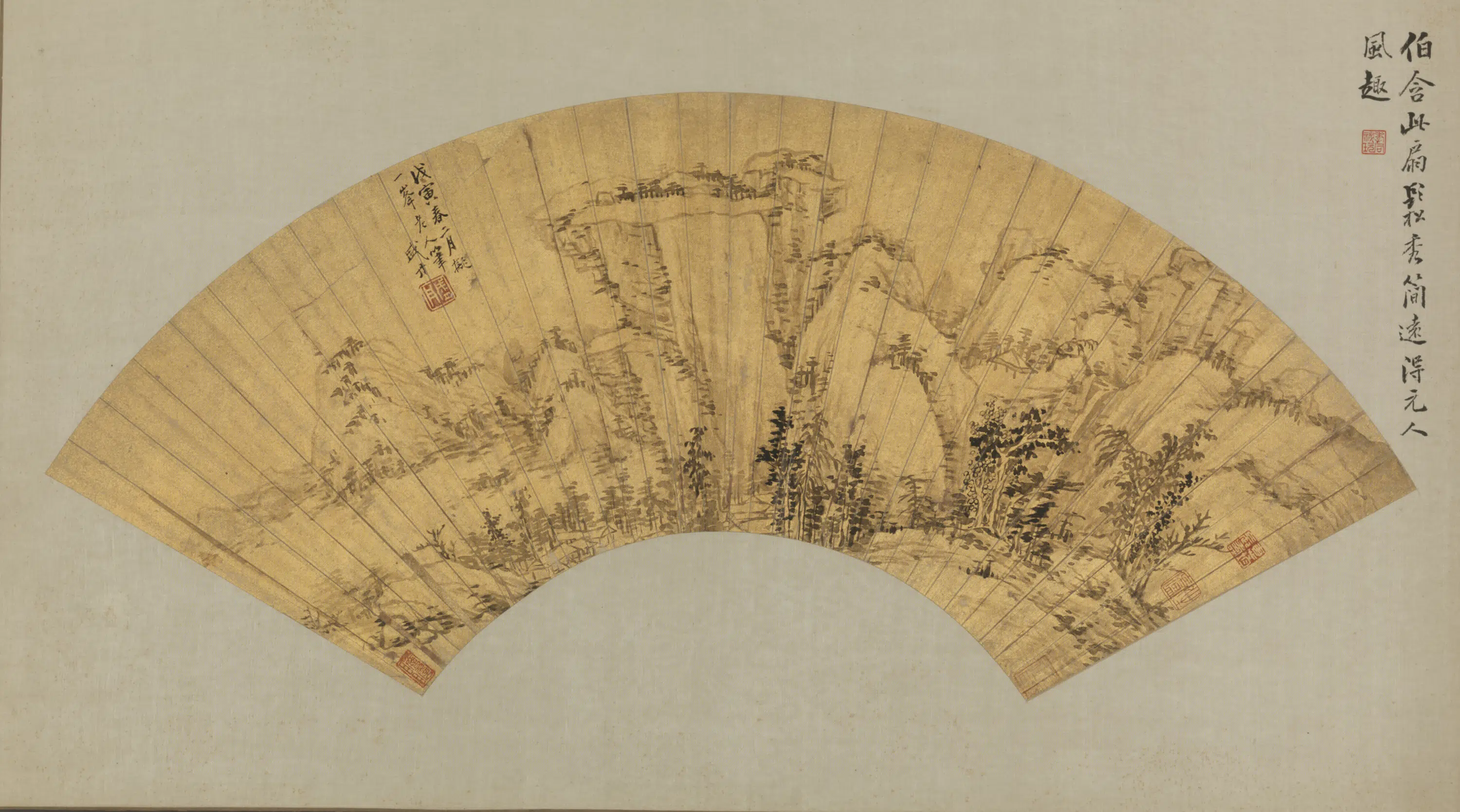 明朝【盛丹】《山水图扇页》