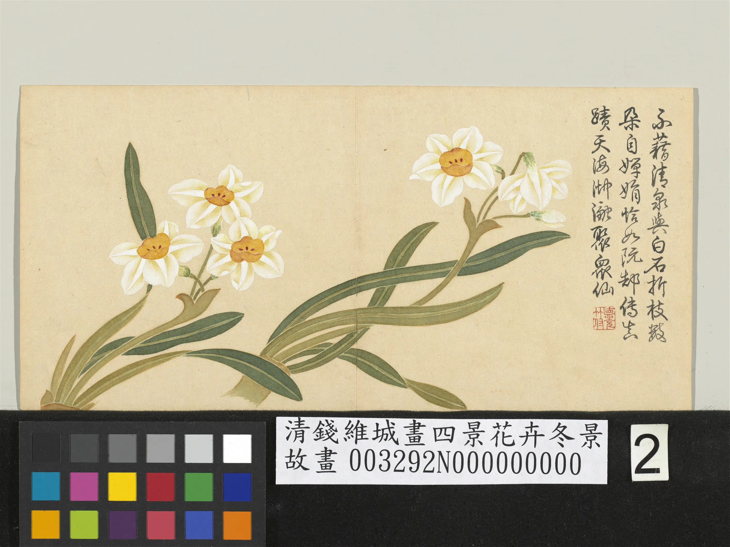 清代【钱维城】《画四景花卉冬景册-水仙》