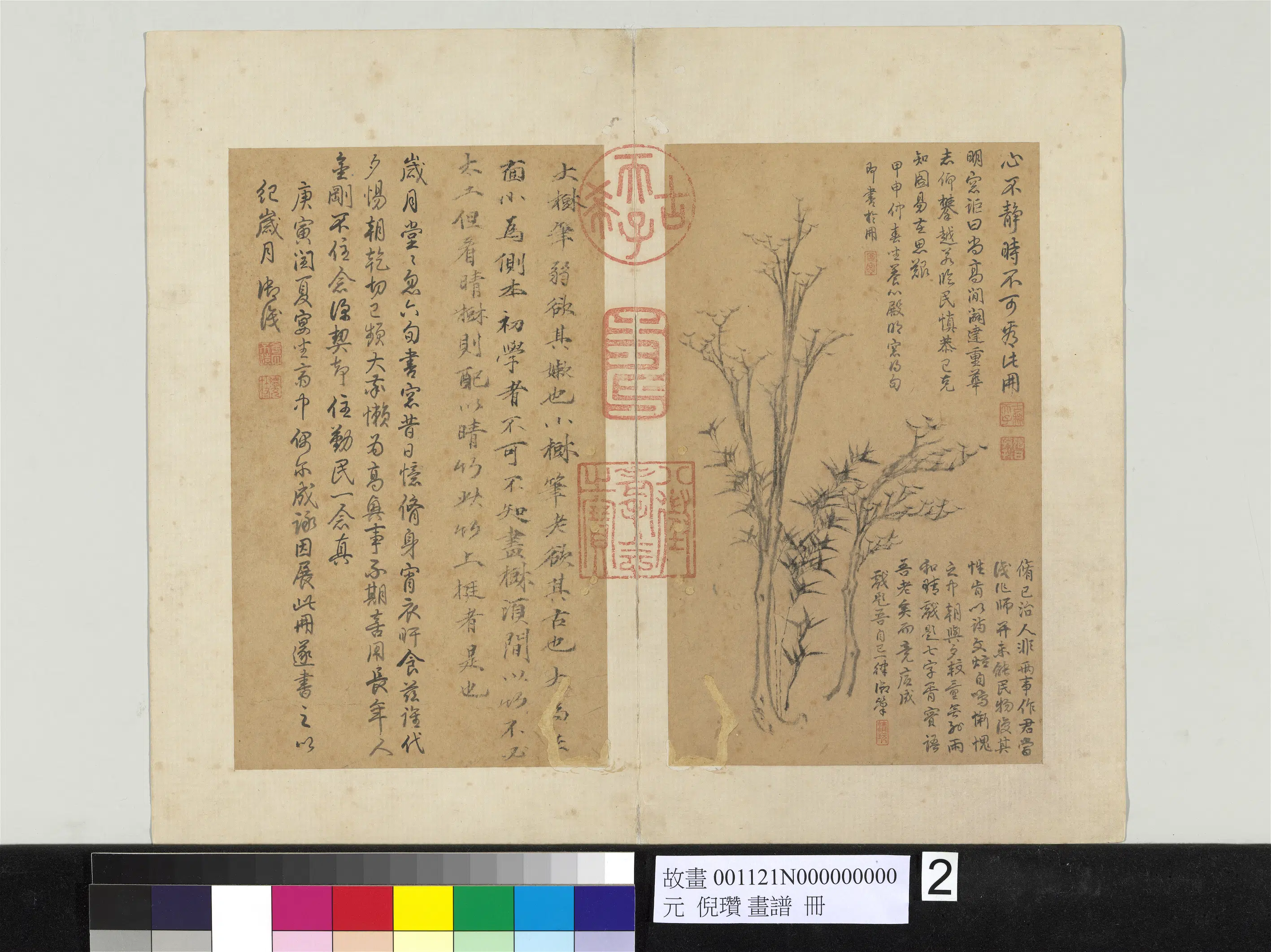 元朝【倪瓒】《画谱册-大小树间竹》