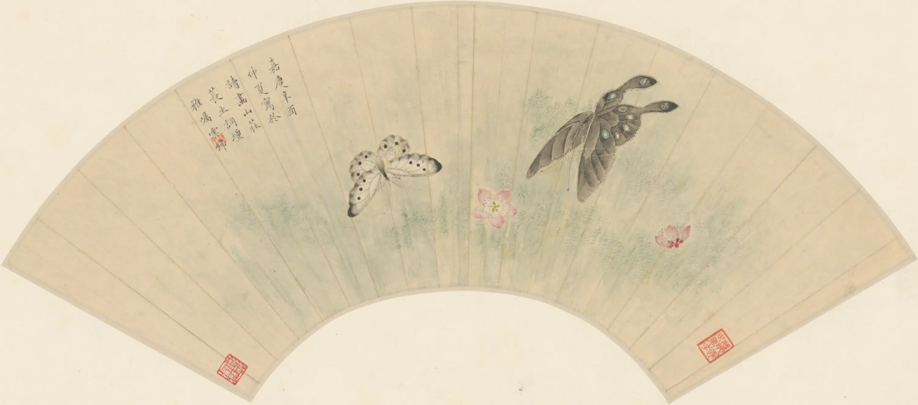 明朝【廖云锦】《花蝶图扇》