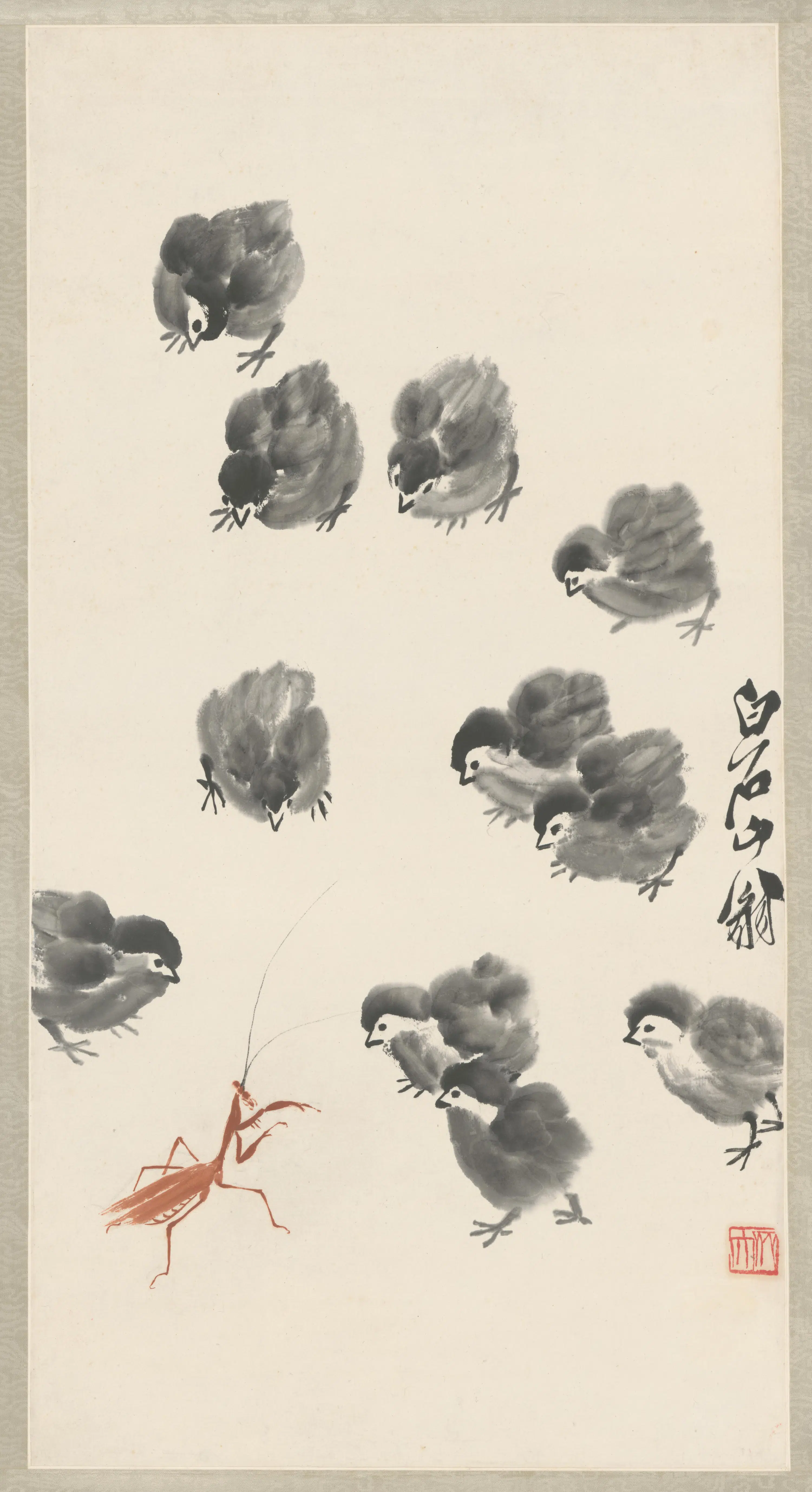 近现代【齐白石】《雏鸡图轴》