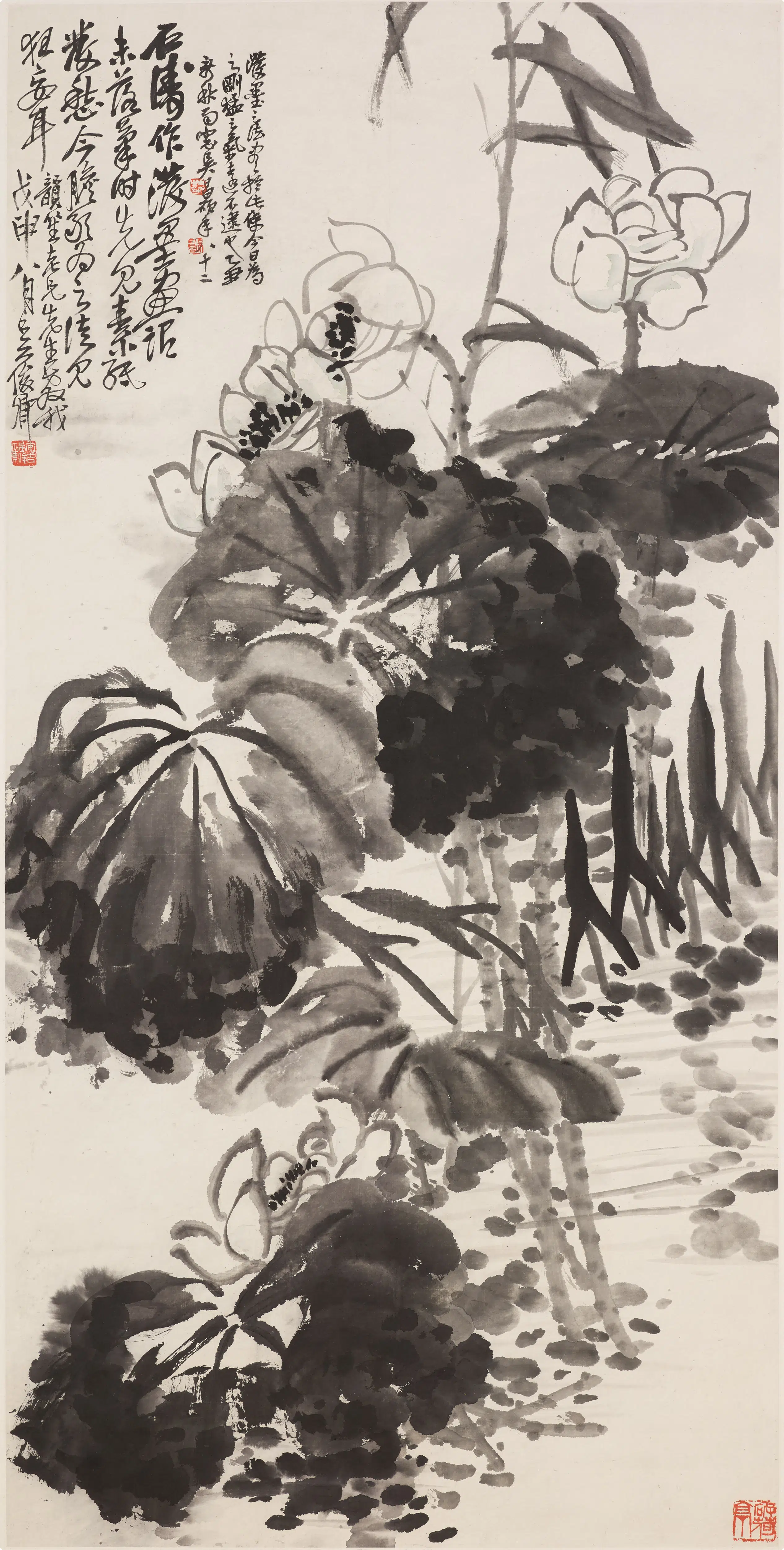 清代【吴昌硕】《墨荷花图》