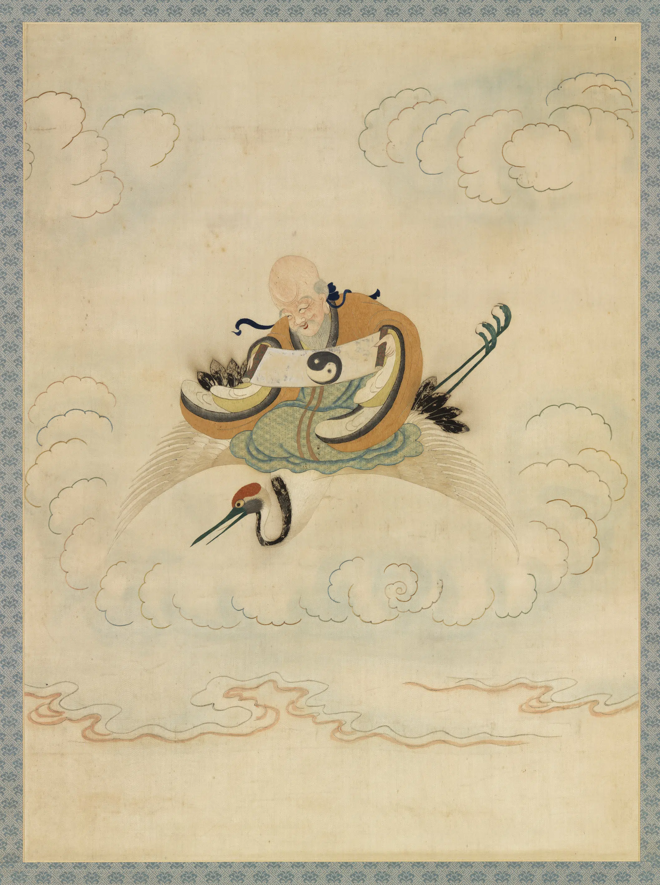 明朝《明顾绣八仙庆寿挂屏（一）南极仙翁图轴》