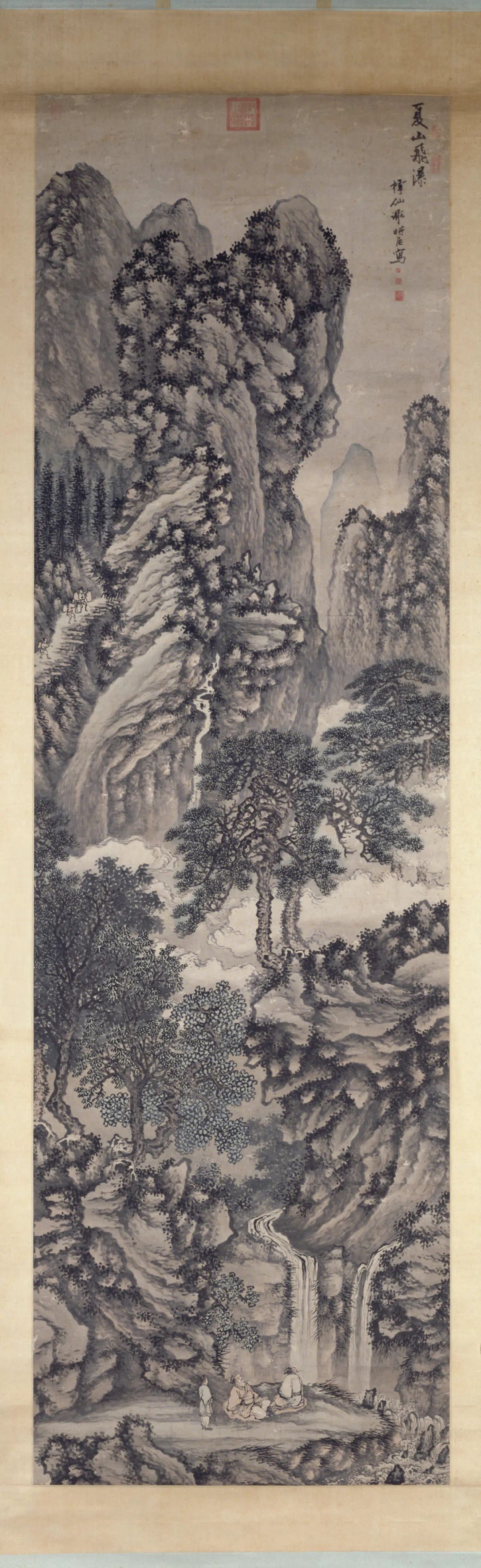 明朝【谢时臣】《夏山飞瀑图轴》