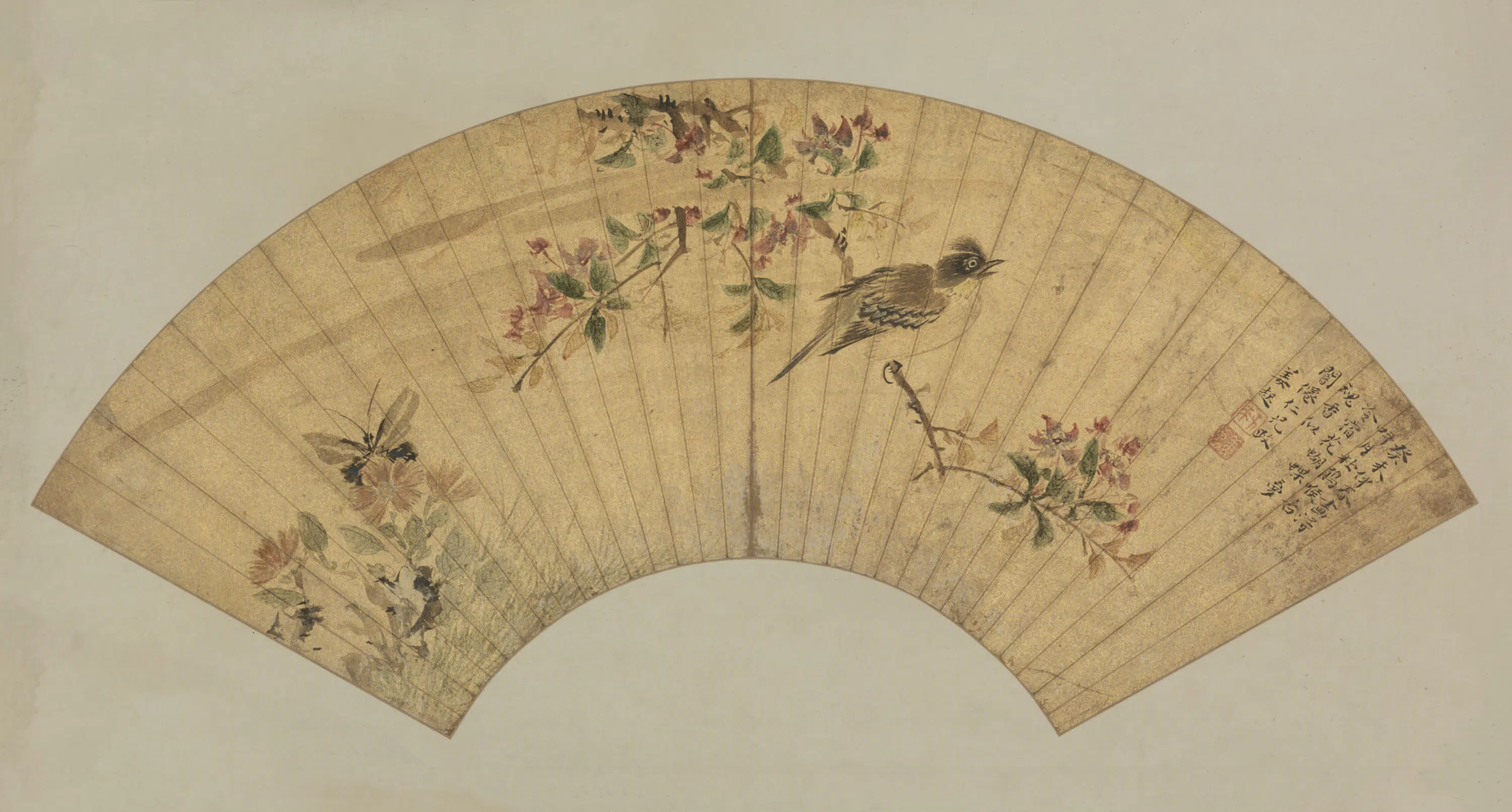 明朝【姜起】《花鸟扇》