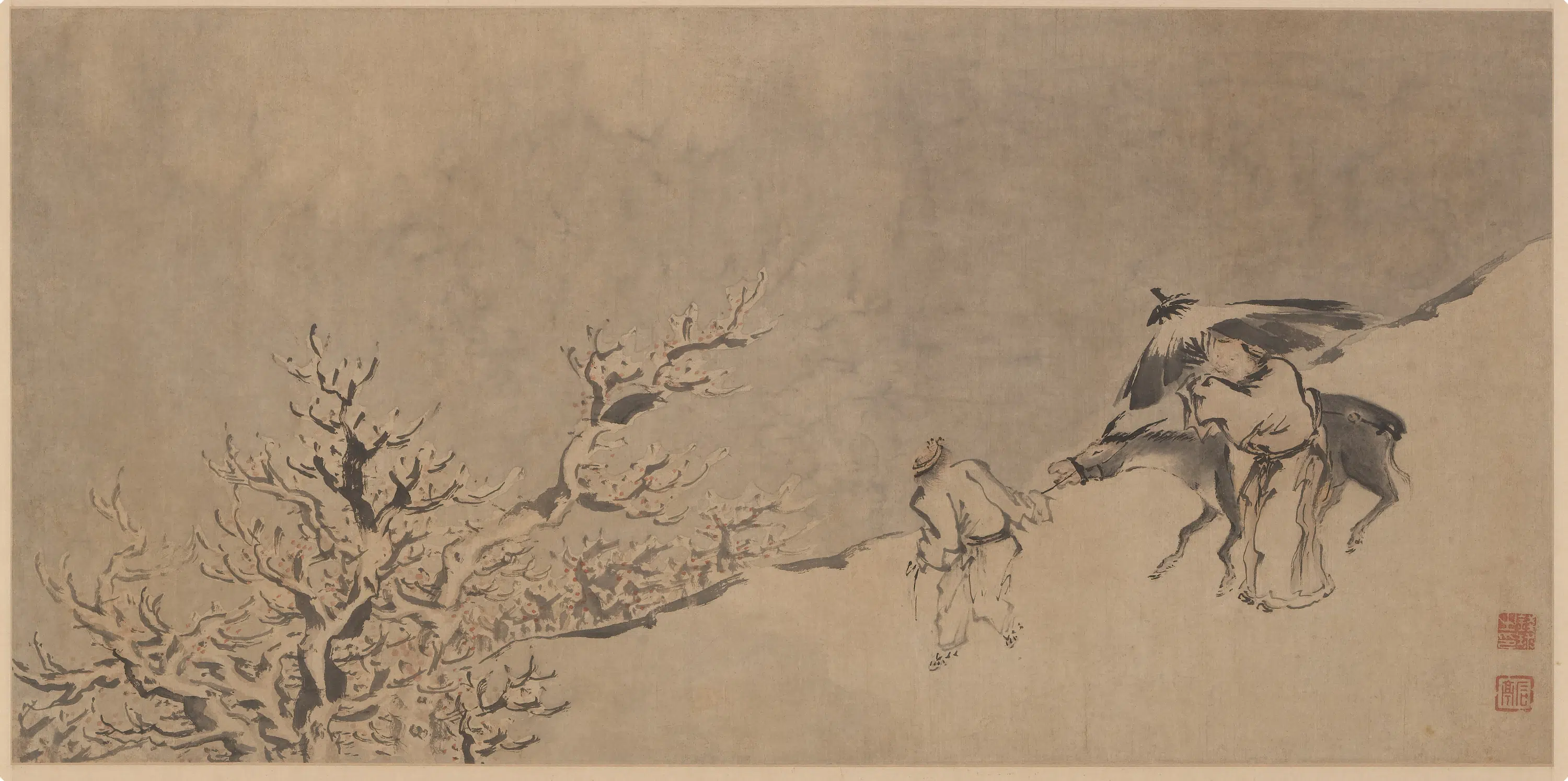 清代【钱球】《雪景人物横幅》