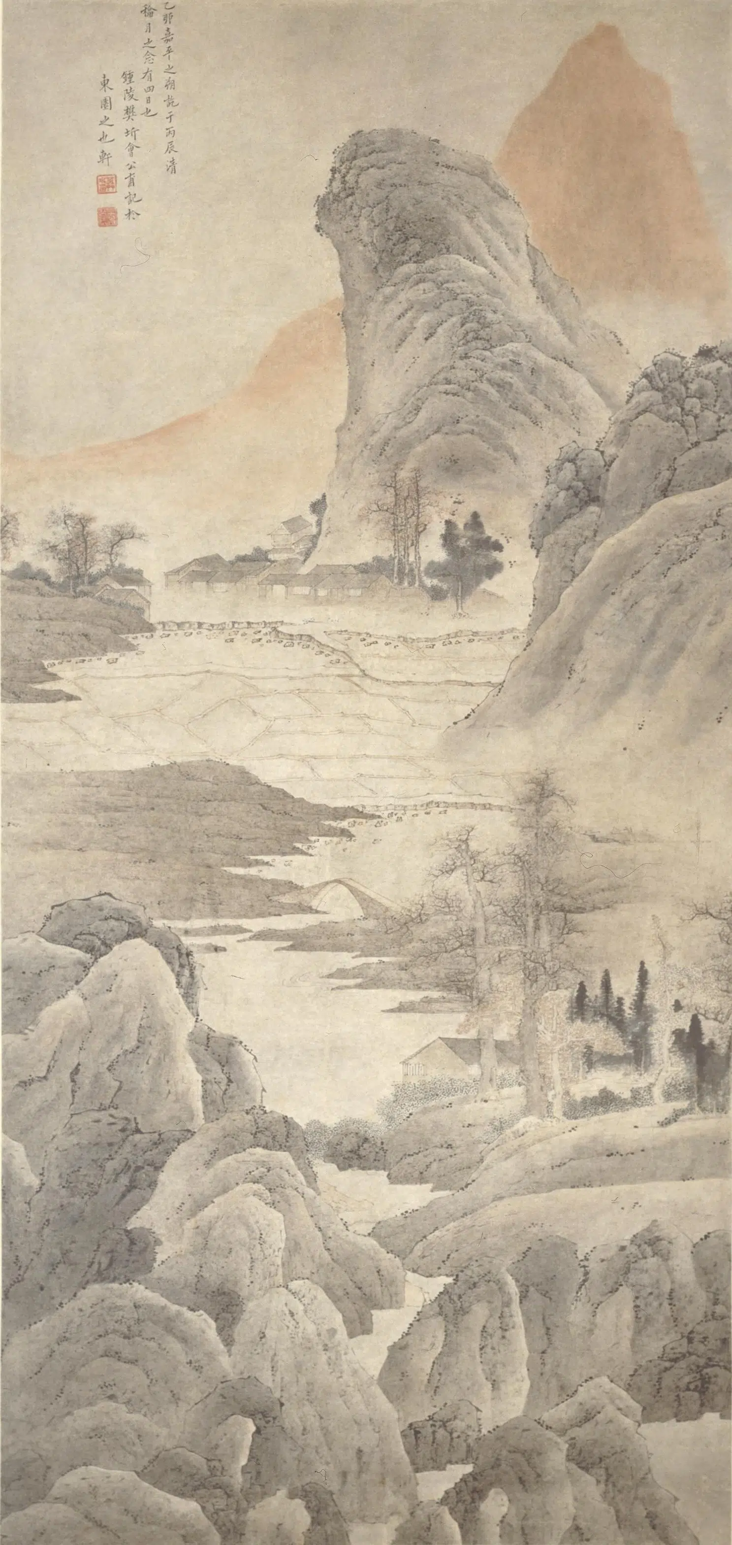 清代【樊圻】《秋山暮霭图轴》