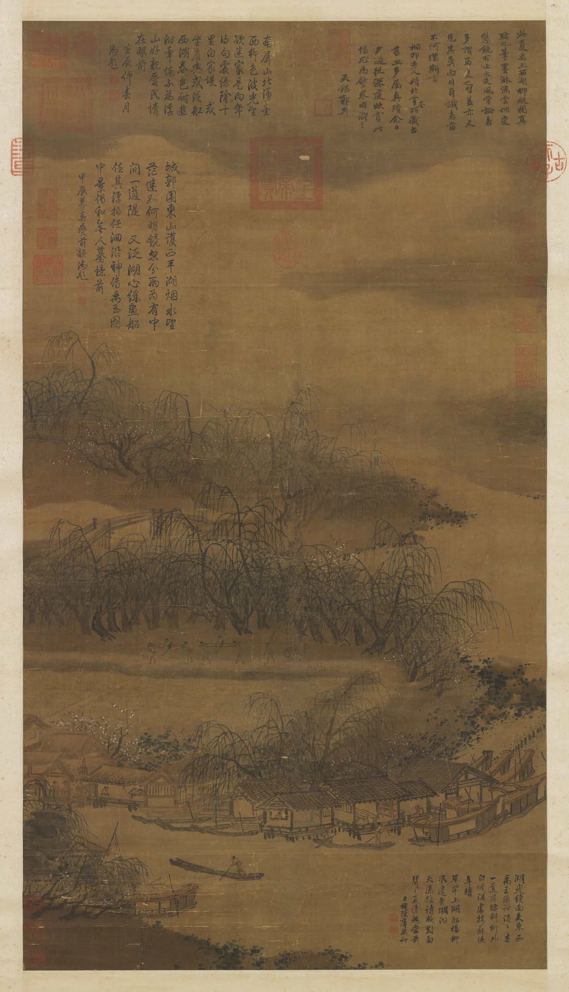南宋【夏圭】《西湖柳艇图轴》