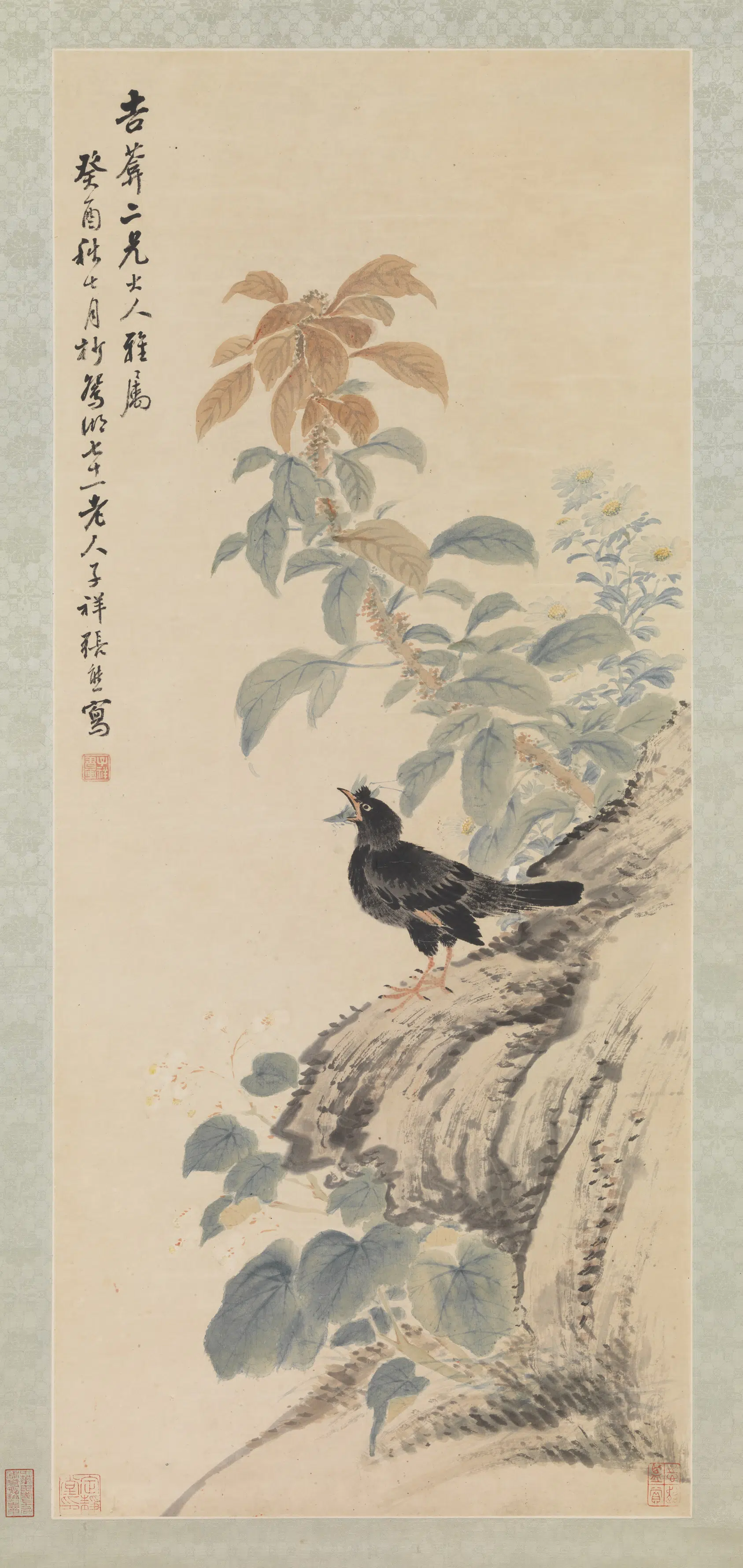清代【张熊】《鸜鹆图轴》