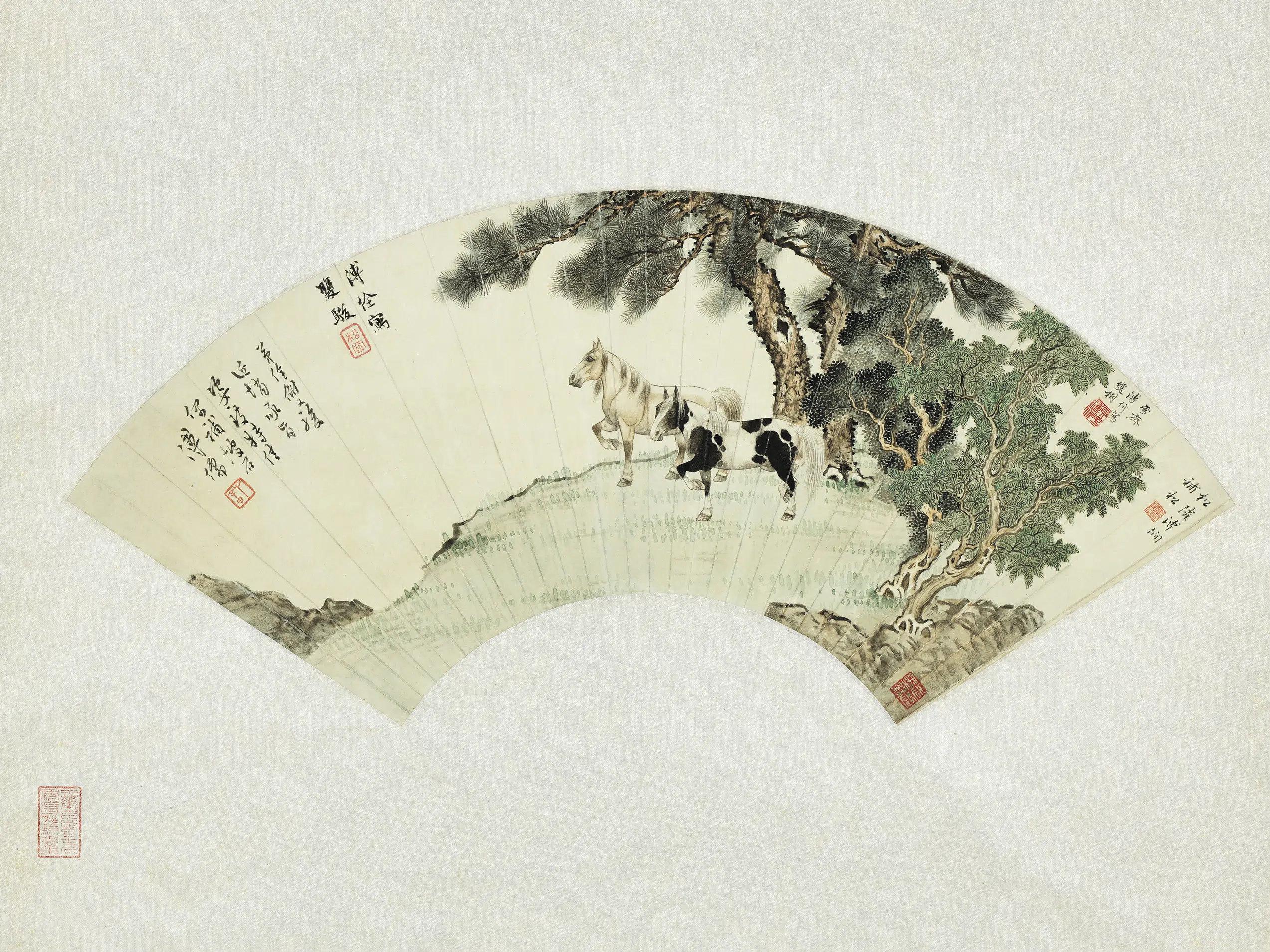 近现代【溥儒（溥心畬）】《溥伒溥佺溥涧等合作双骏图轴》 第1张