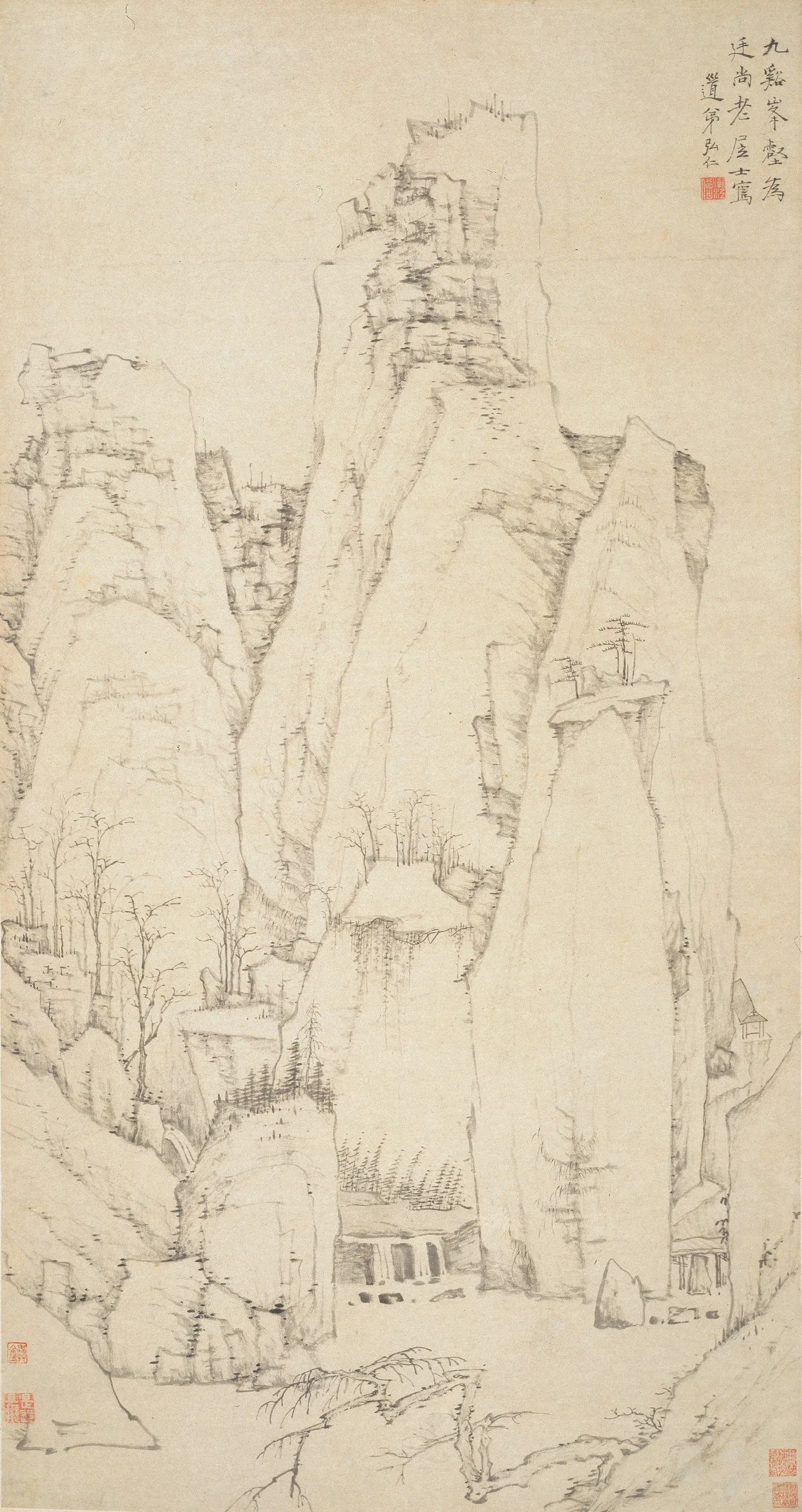 清代【弘仁】《九溪峰壑图轴》