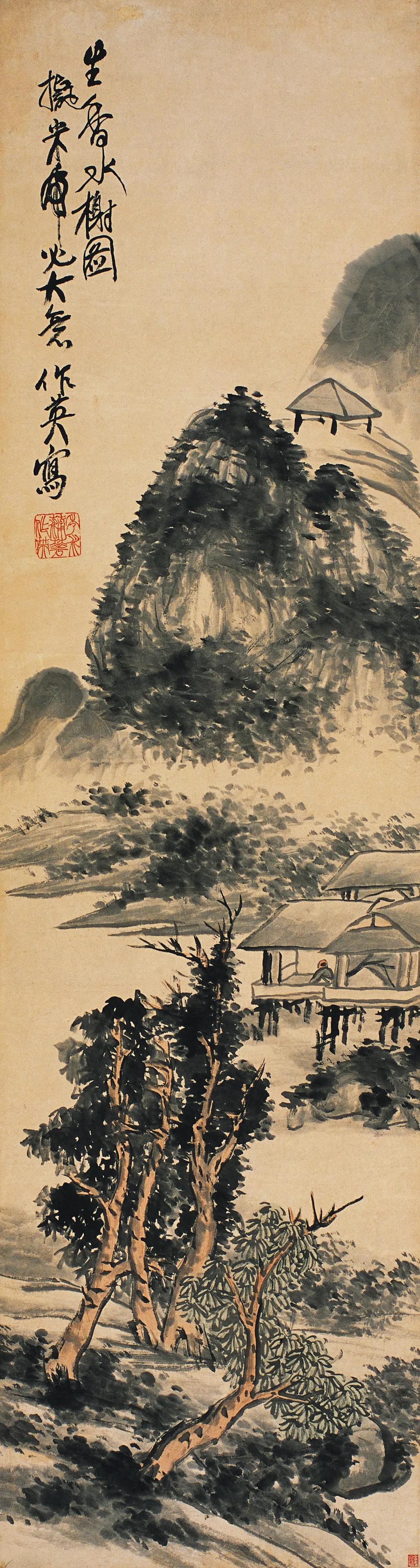 清代【蒲作英】《水榭图》