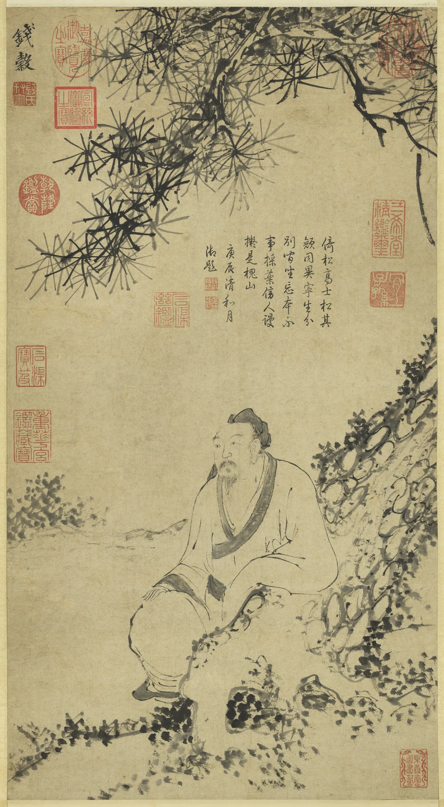 明朝【钱穀（谷）】《松阴趺坐图轴》
