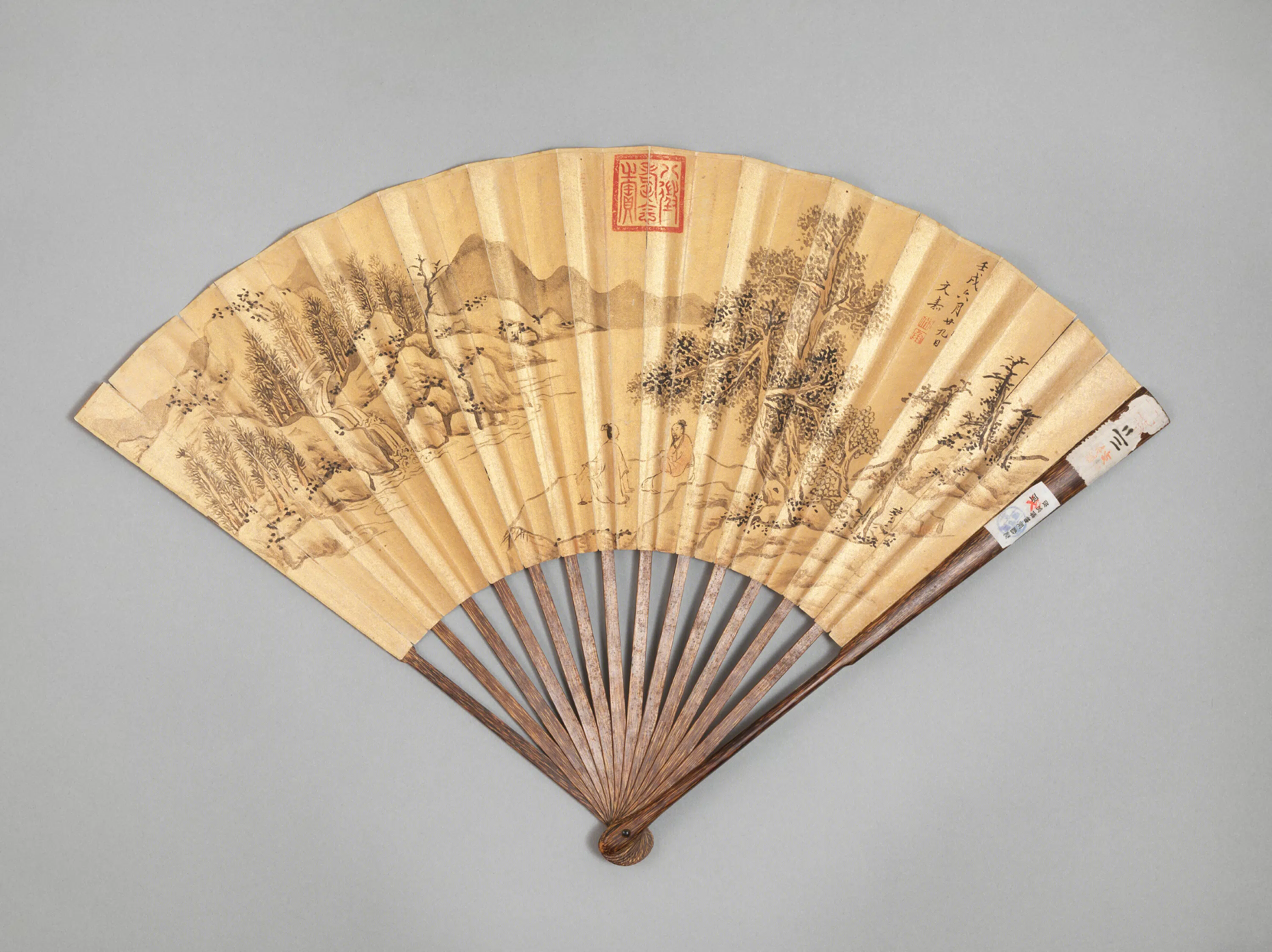 清代【爱新觉罗弘历-乾隆-清高宗】《文嘉画山水书出丽正门观稼七律成扇》