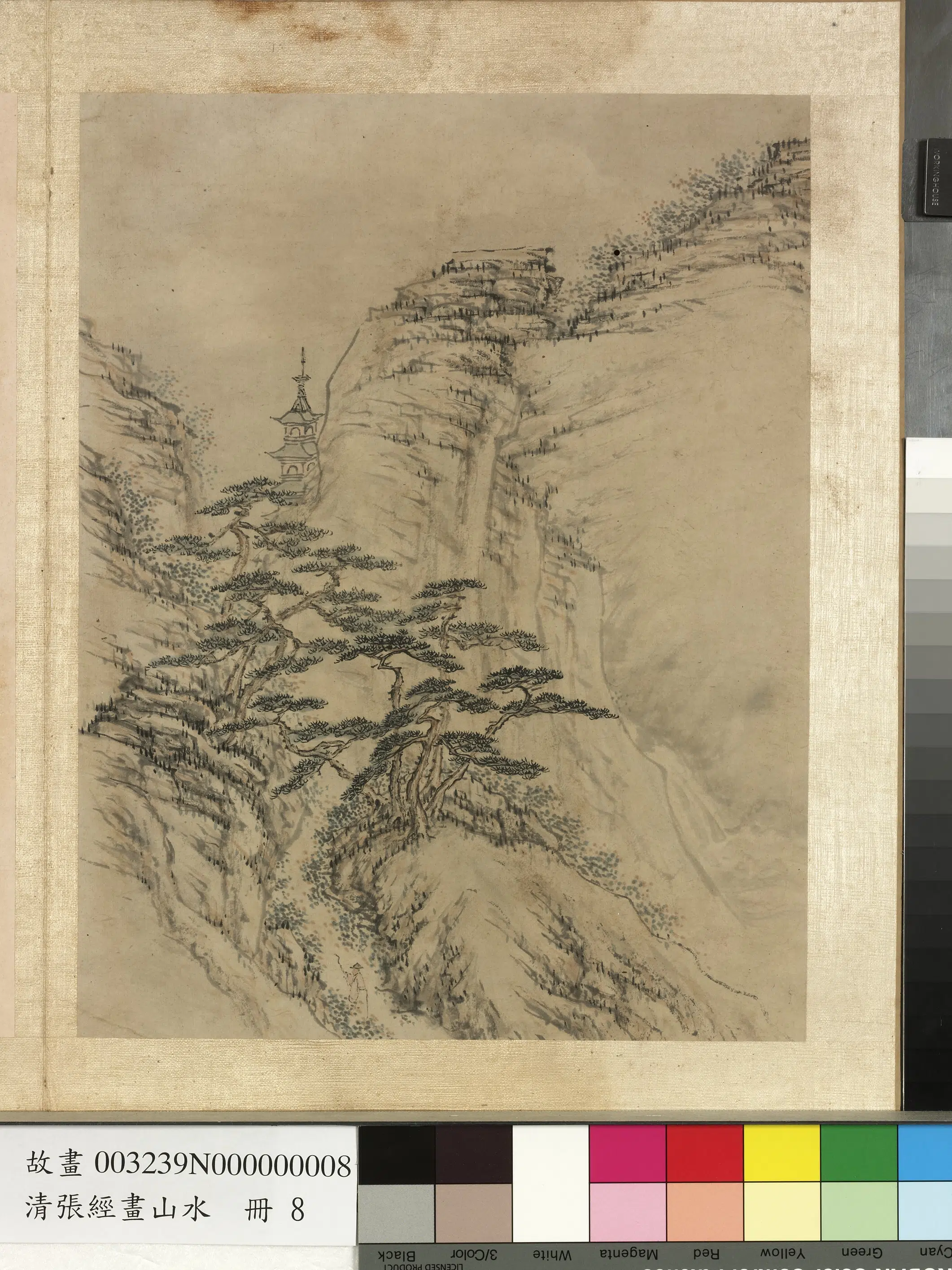 明朝【张经】《画山水册-松上高塔》